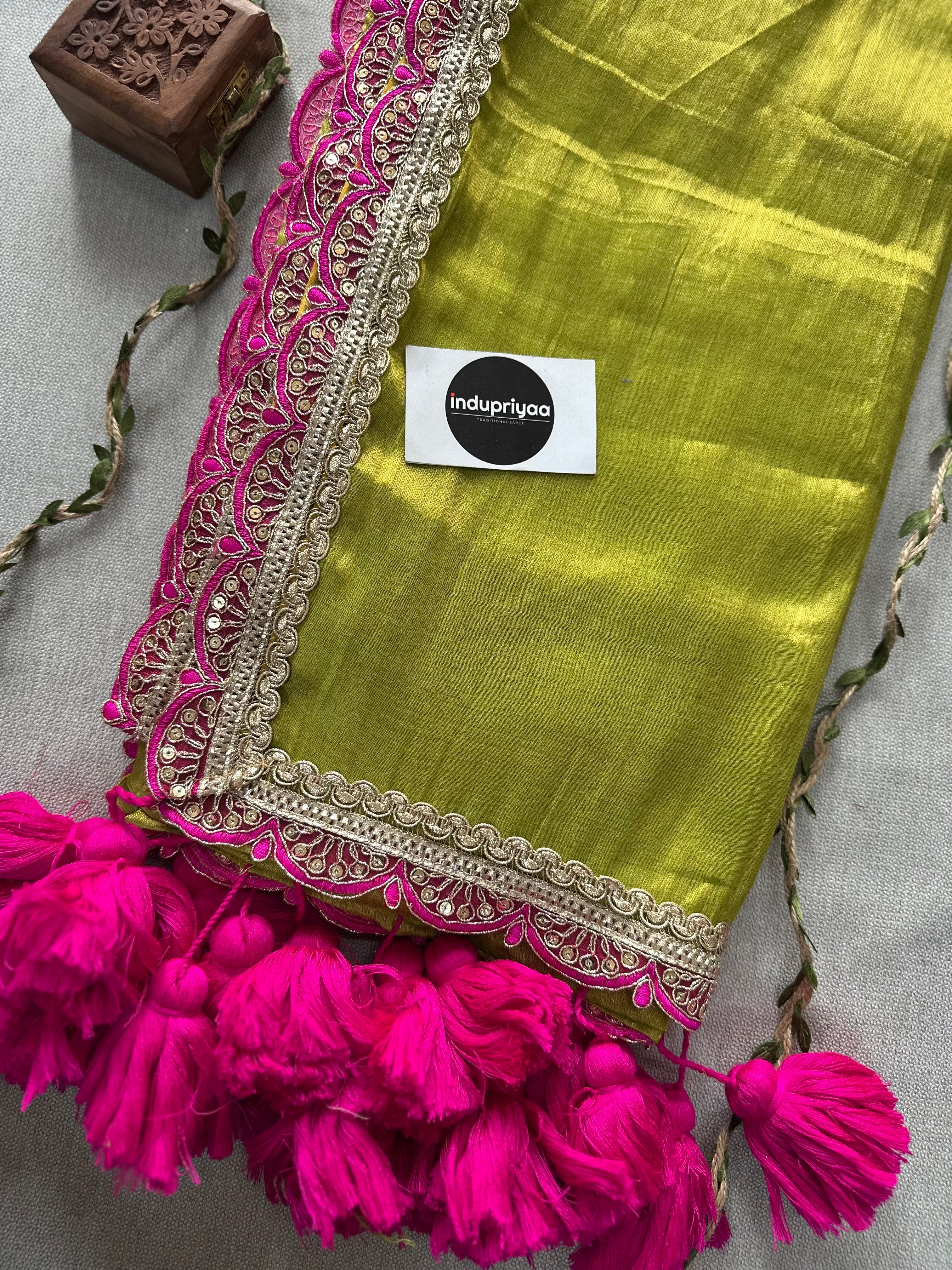 Pista Pink Designer  Handloom Raga Tissue Saree