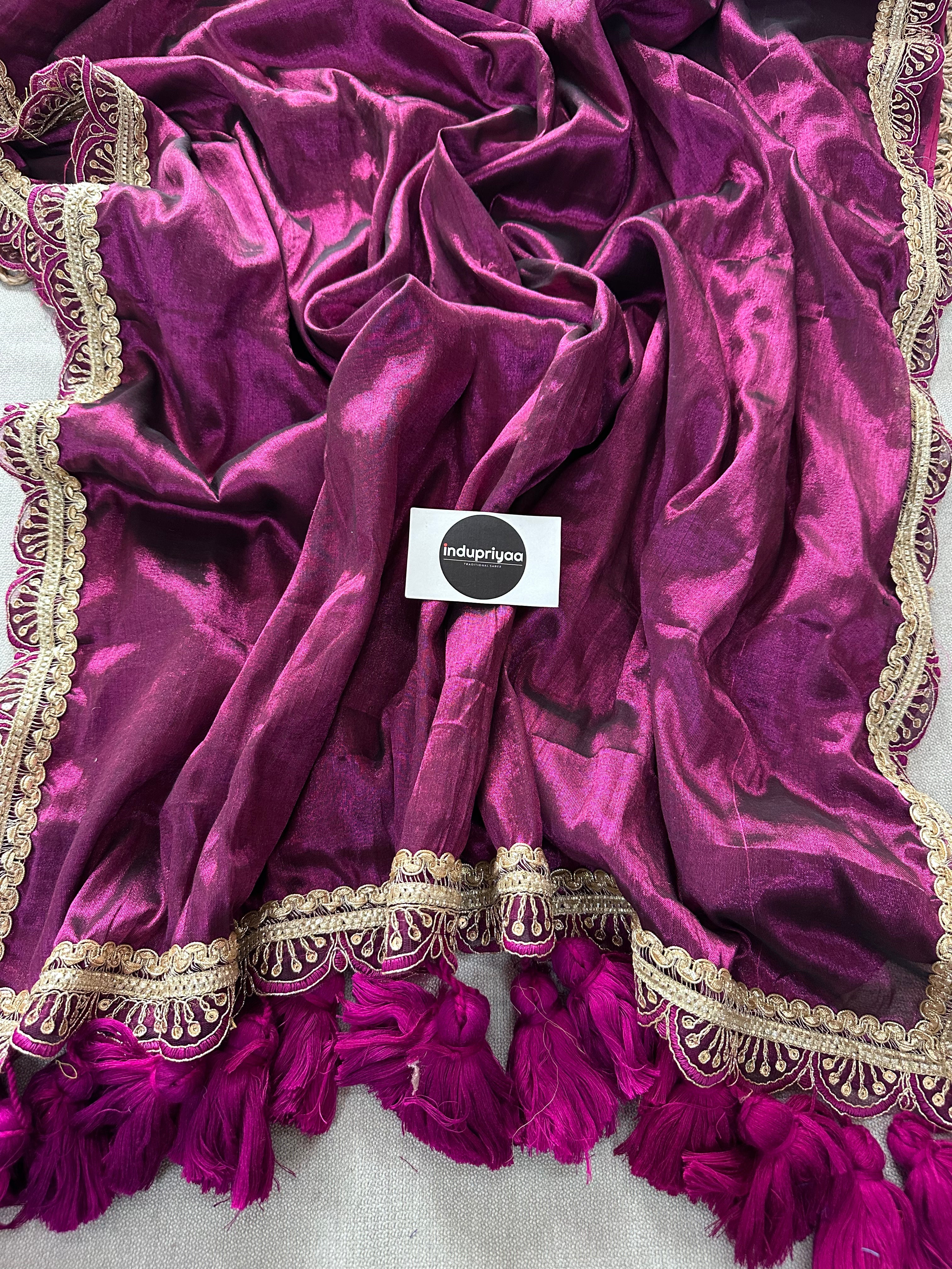 Wine  Designer  Handloom Raga Tissue Saree