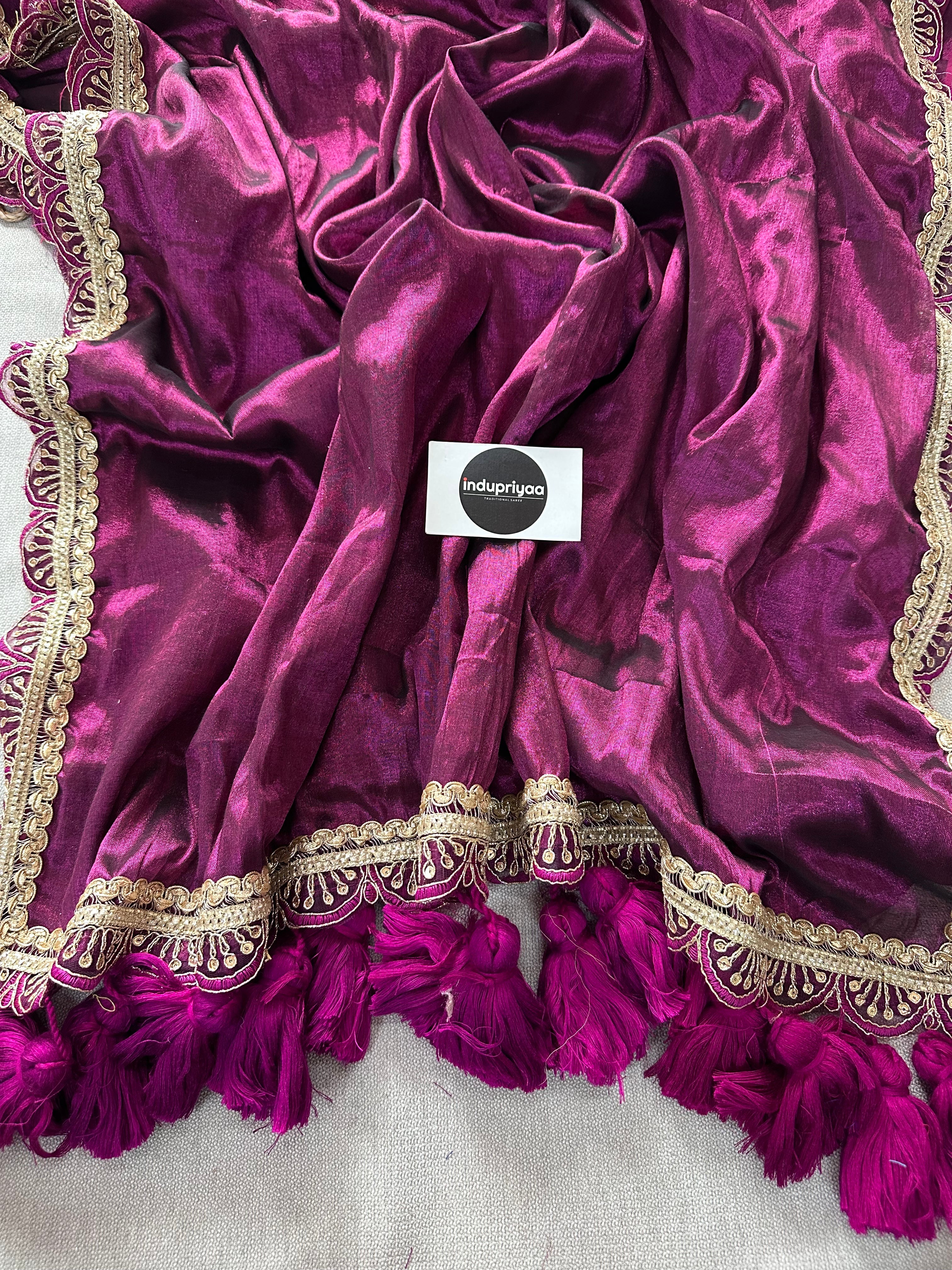 Wine  Designer  Handloom Raga Tissue Saree