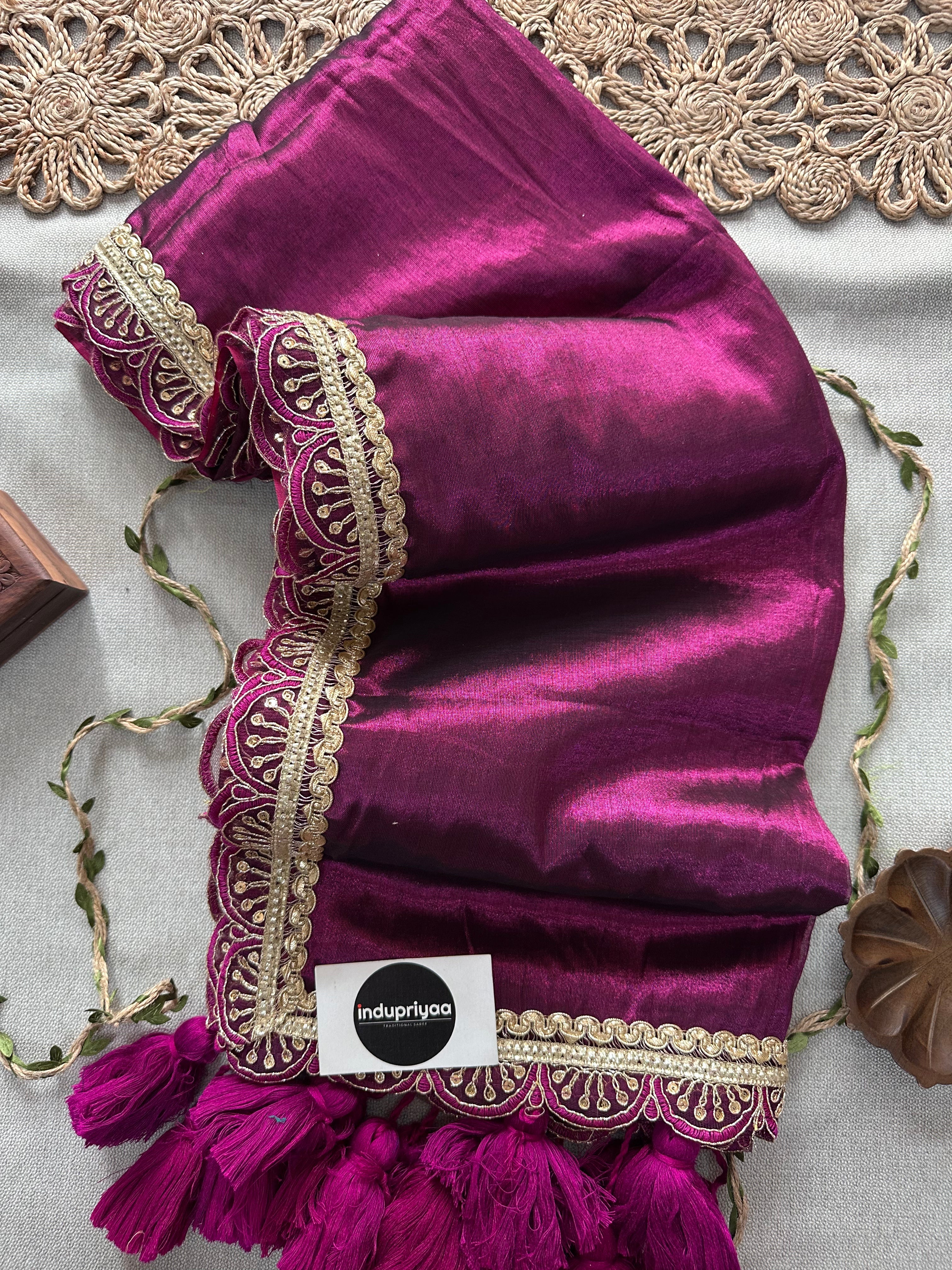 Wine  Designer  Handloom Raga Tissue Saree