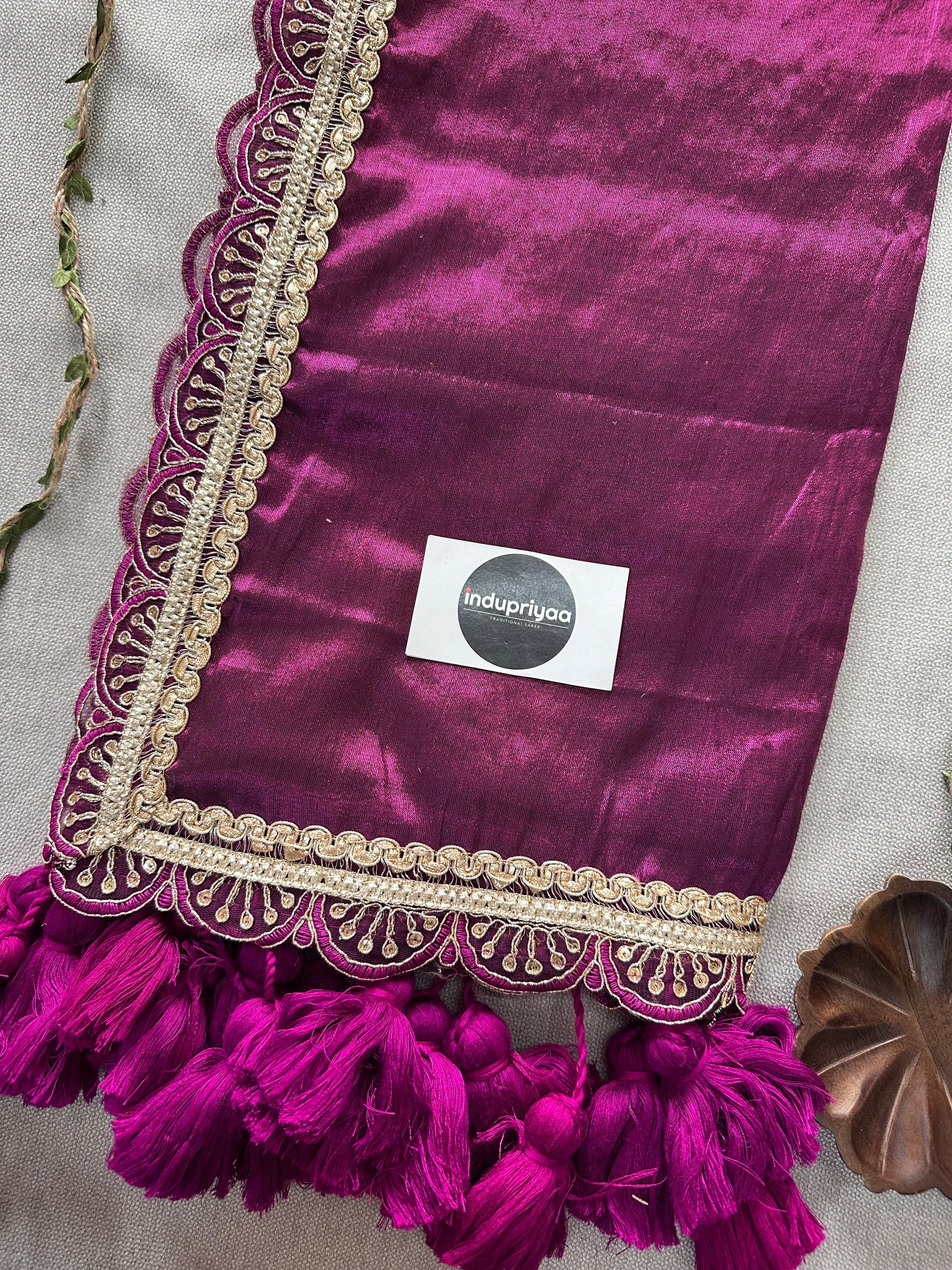 Wine  Designer  Handloom Raga Tissue Saree