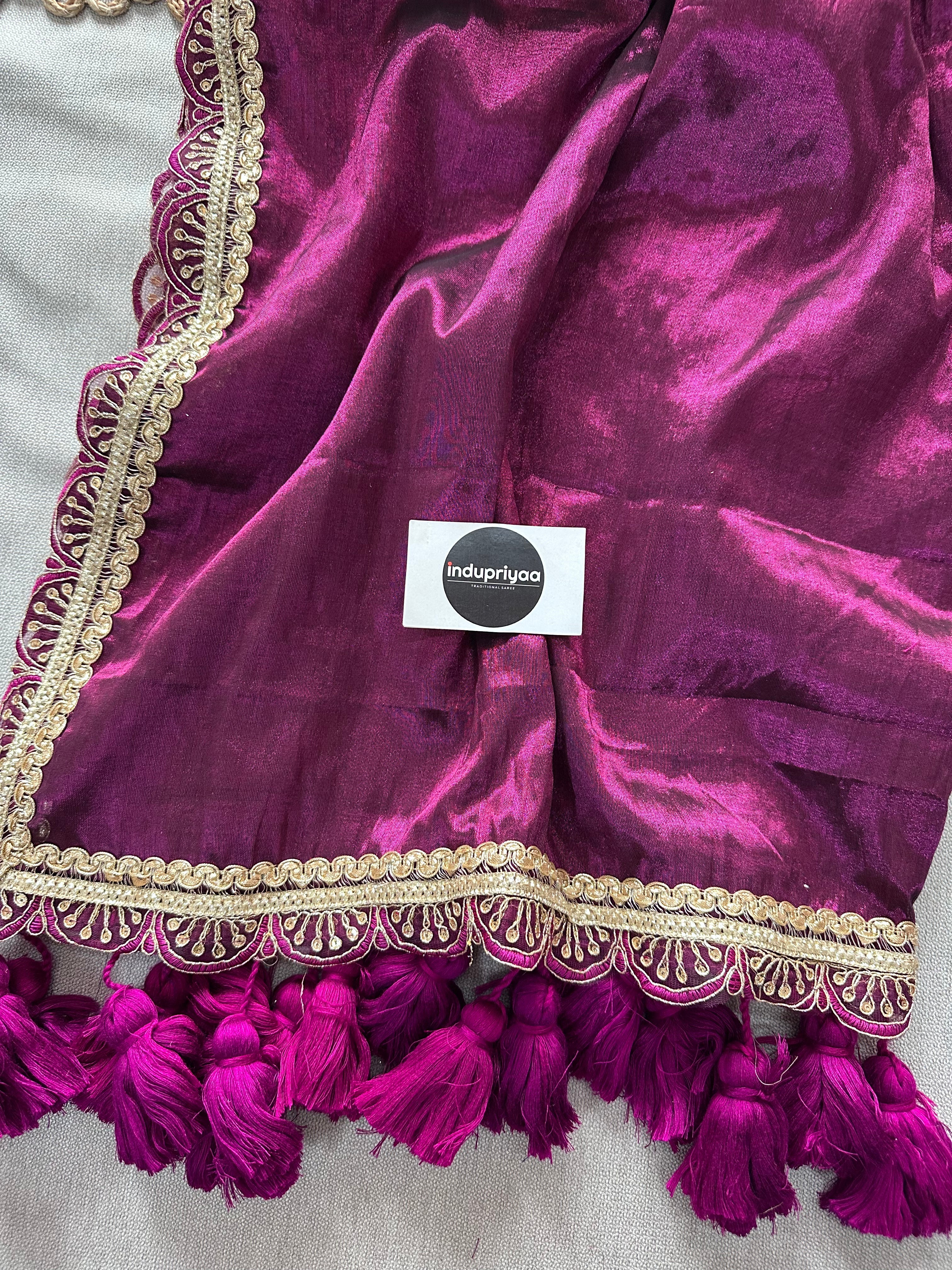 Wine  Designer  Handloom Raga Tissue Saree