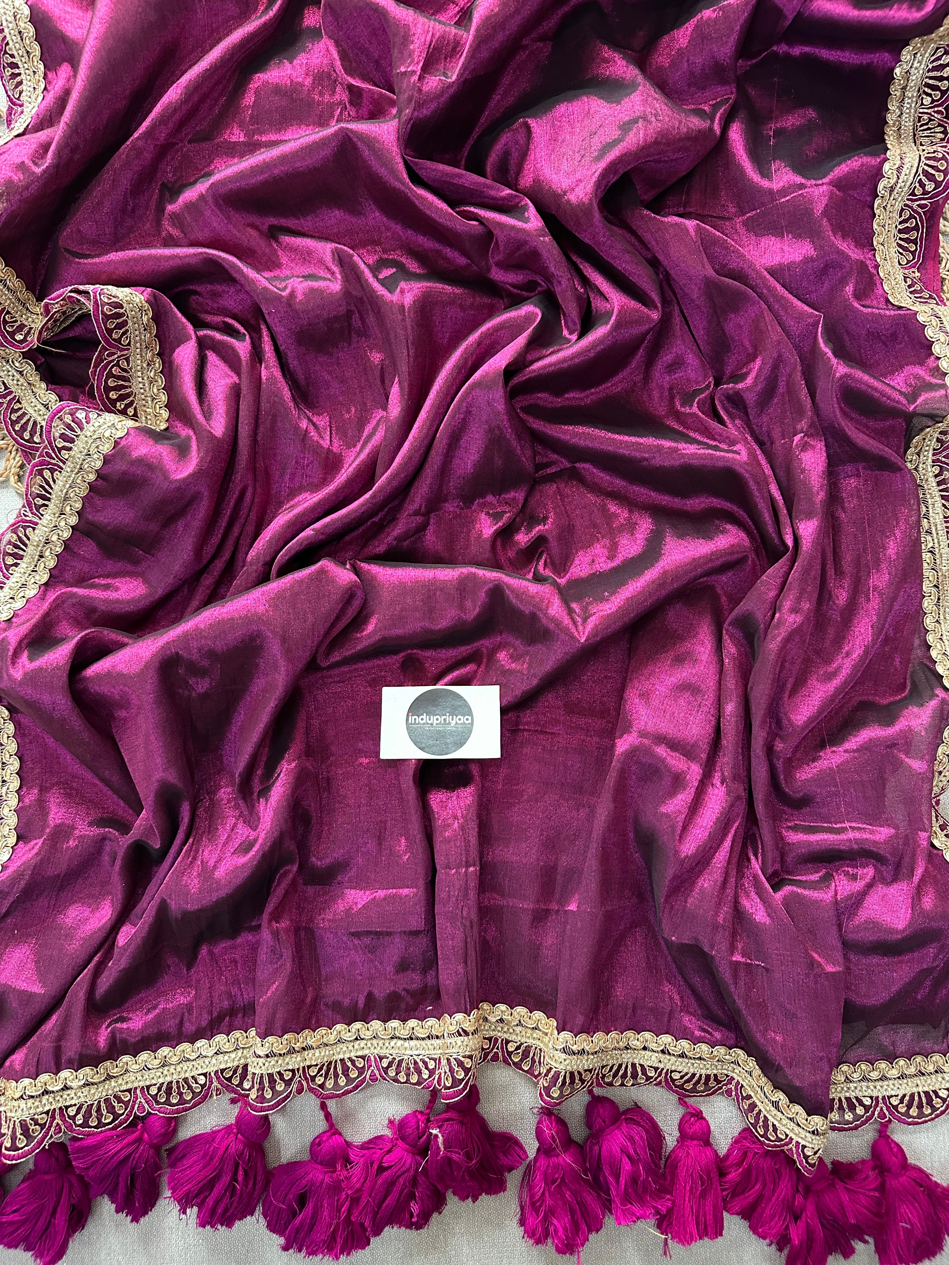 Wine  Designer  Handloom Raga Tissue Saree