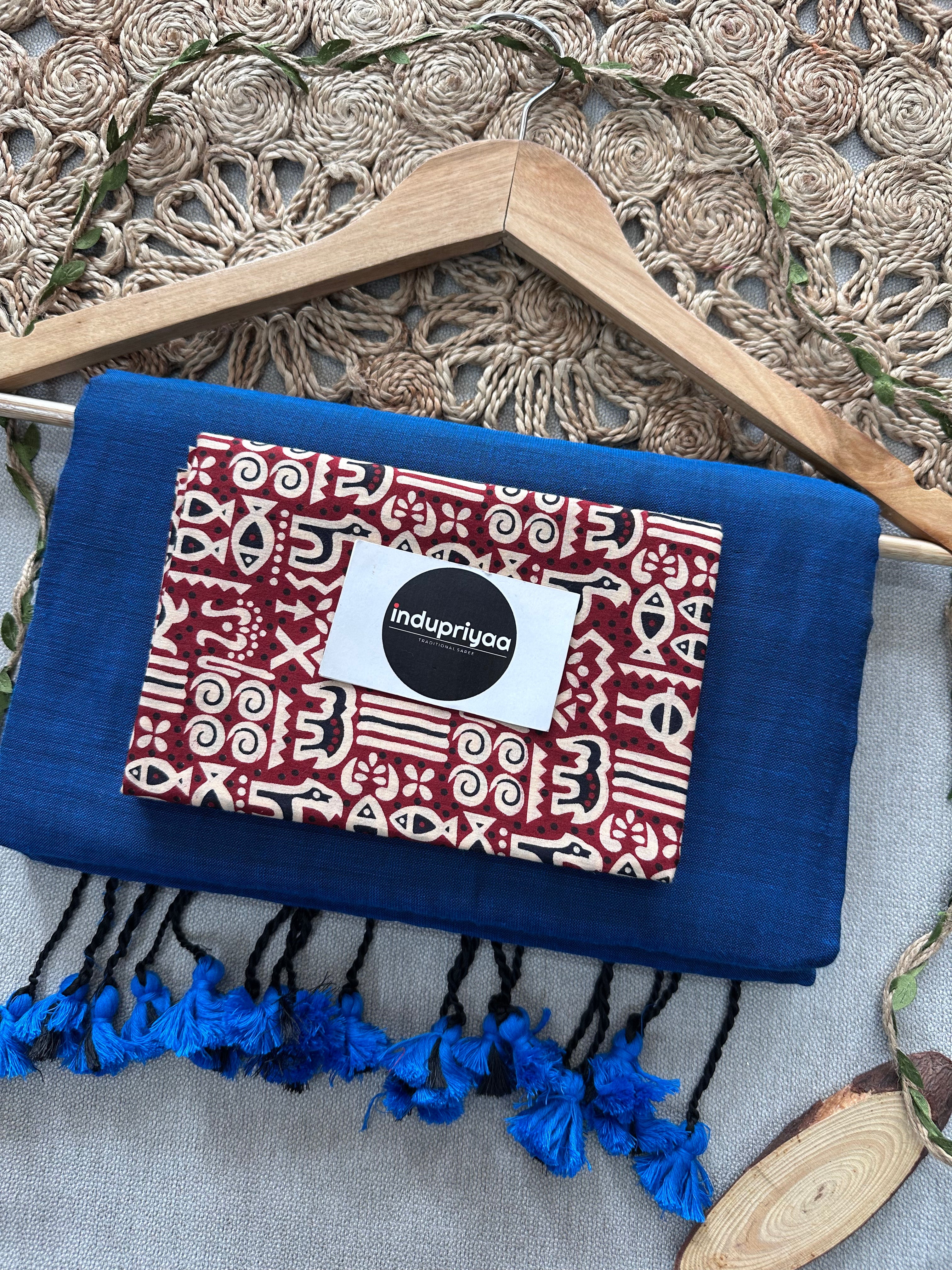 Firoji Handloom Cotton Saree With Animal Print Blouse