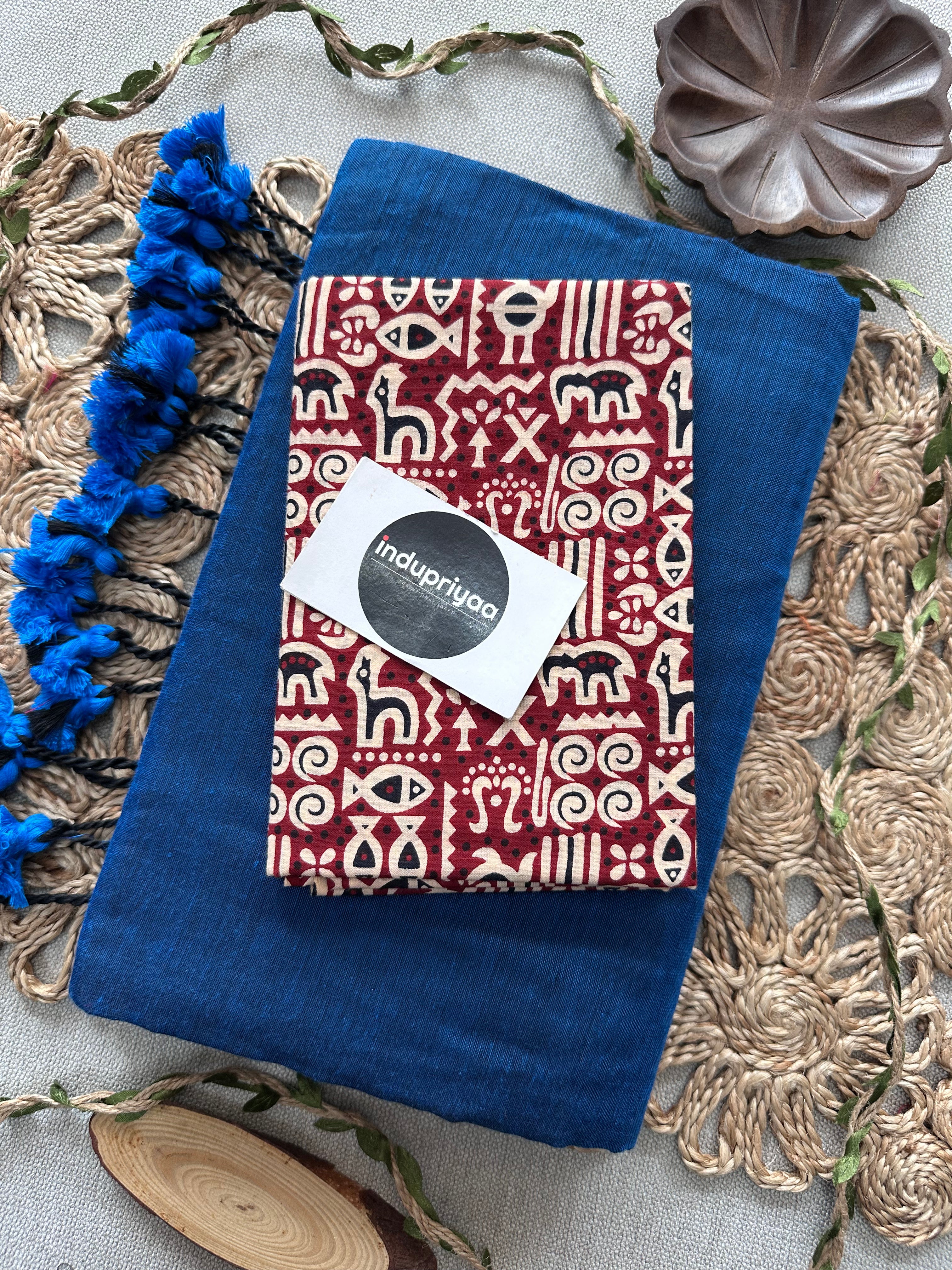 Firoji Handloom Cotton Saree With Animal Print Blouse