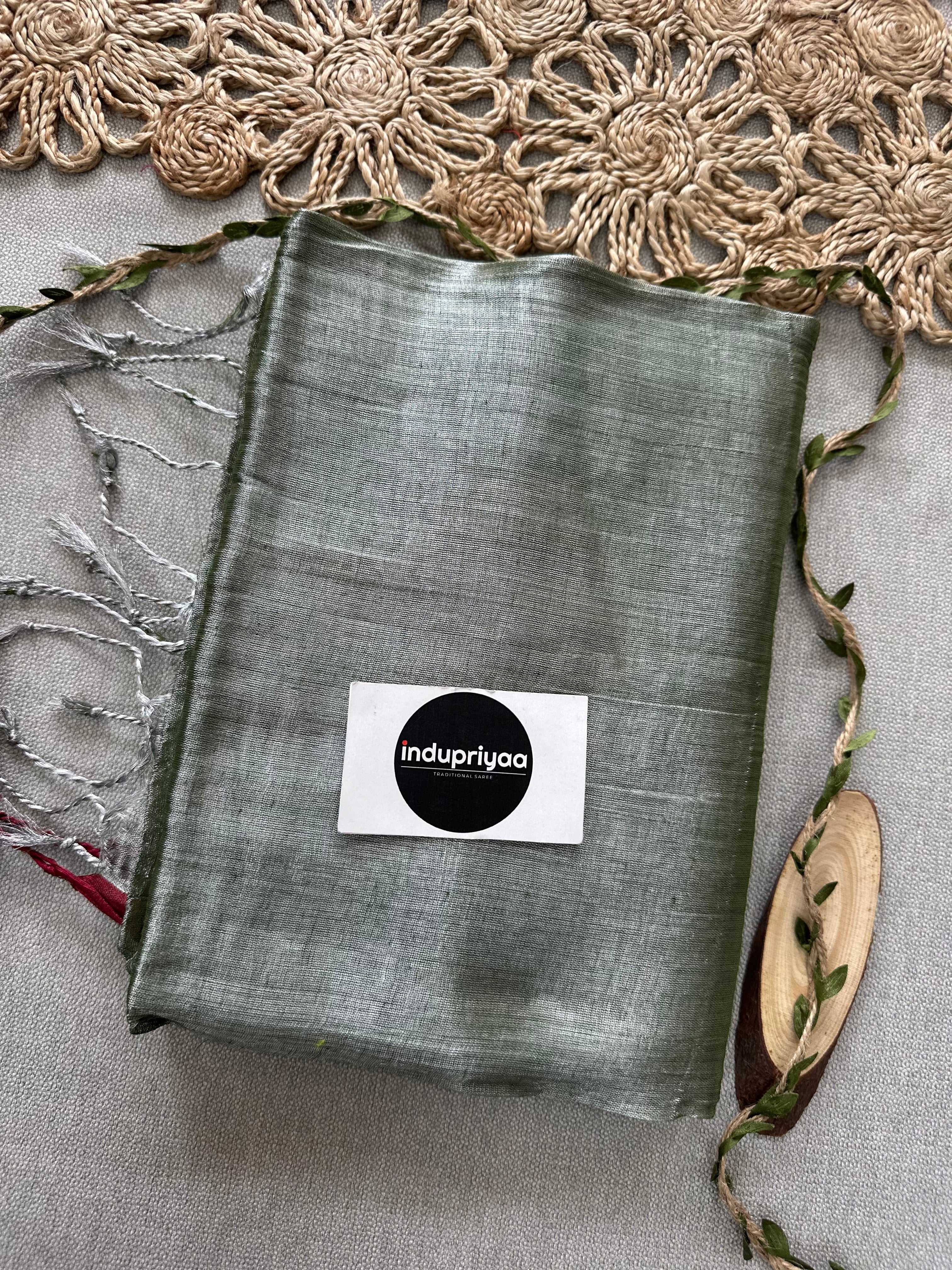 Indupriyaa Light Pista Marun Border Handloom Tissue Cotton Saree