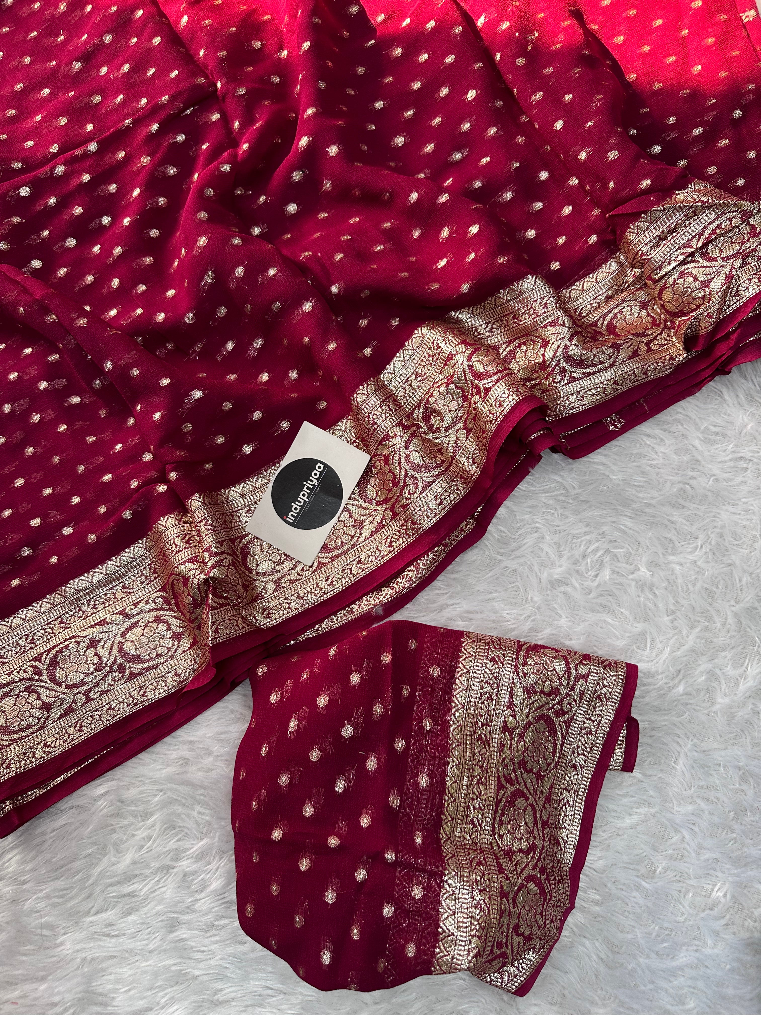 Marun Pure Viscose Gerogette Silk Saree
