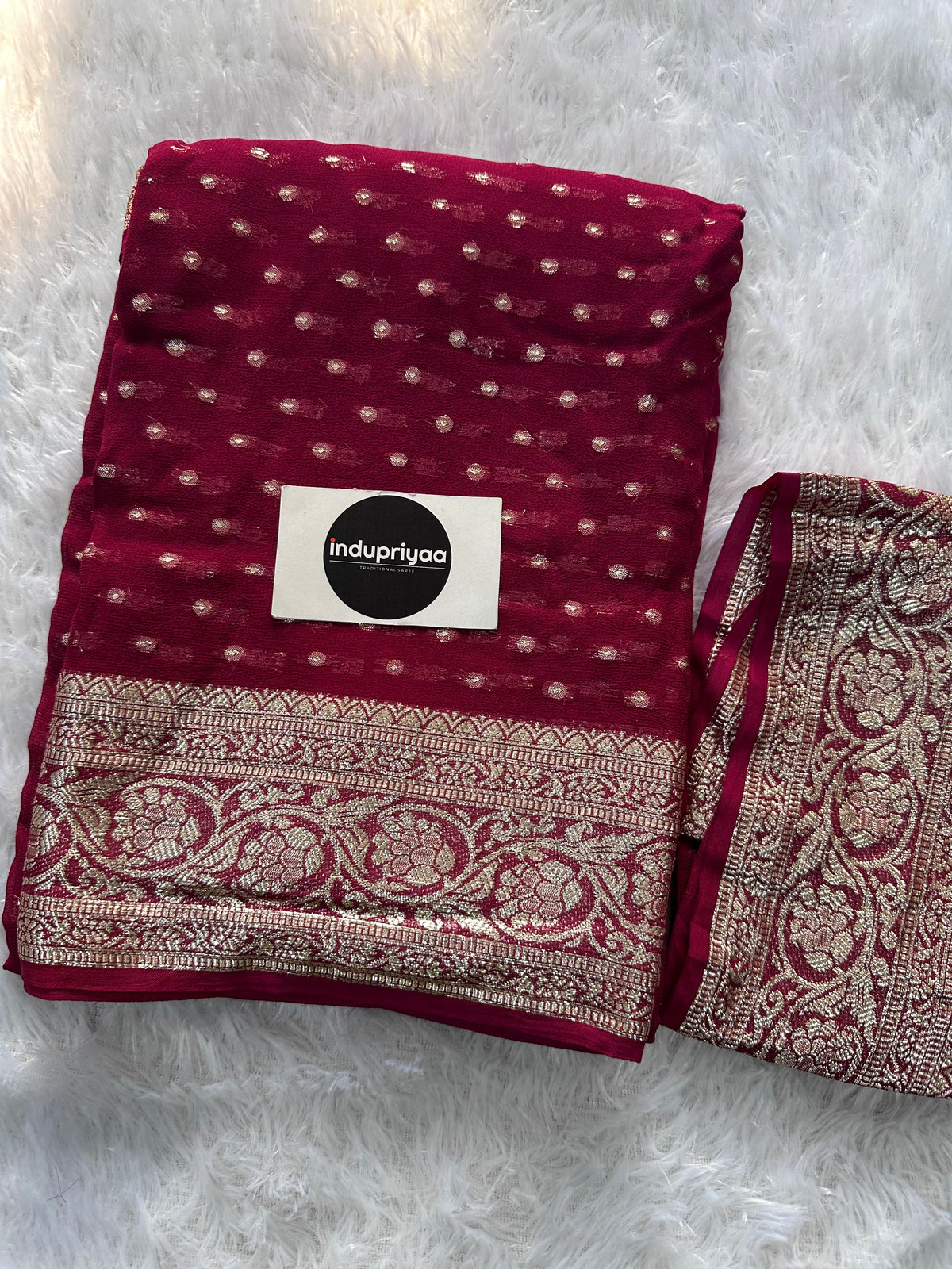Marun Pure Viscose Gerogette Silk Saree