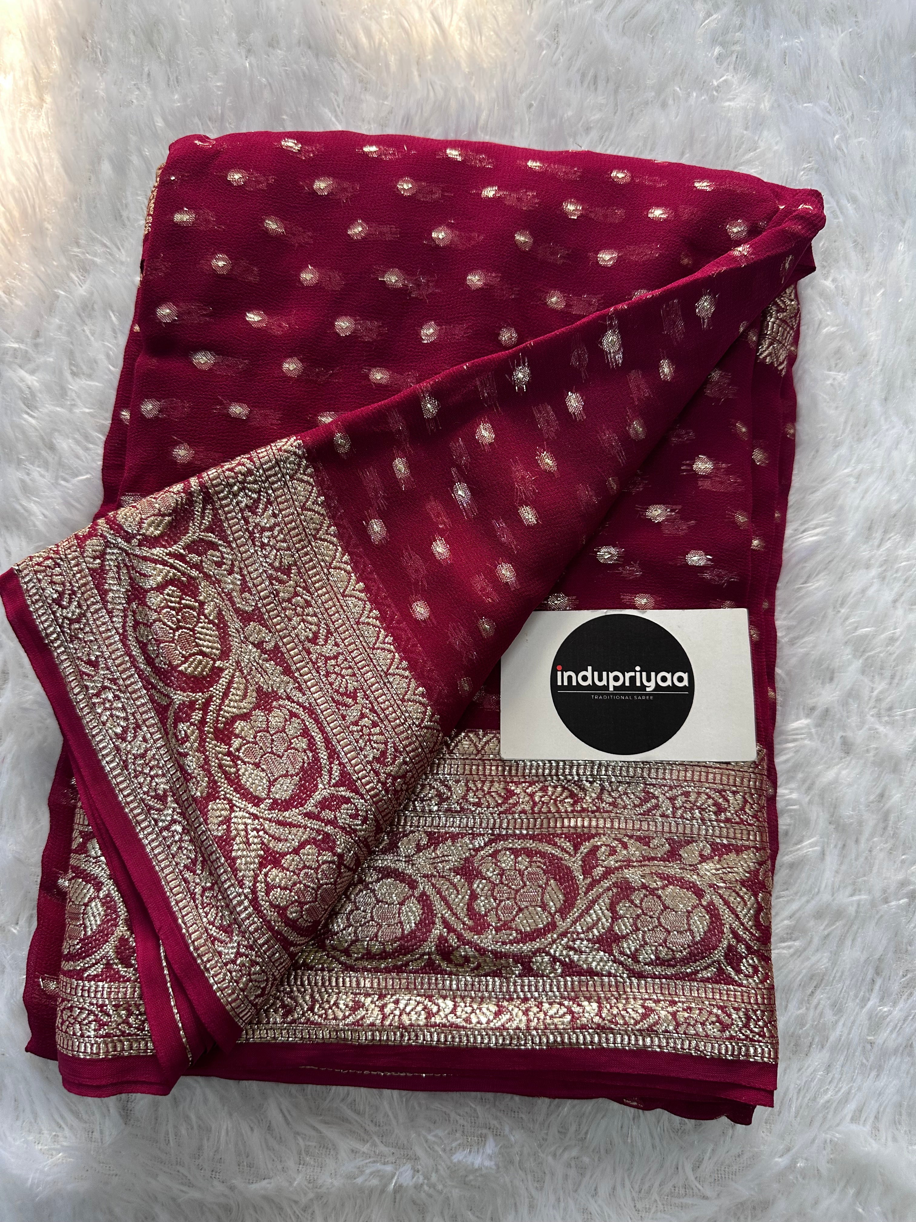 Marun Pure Viscose Gerogette Silk Saree