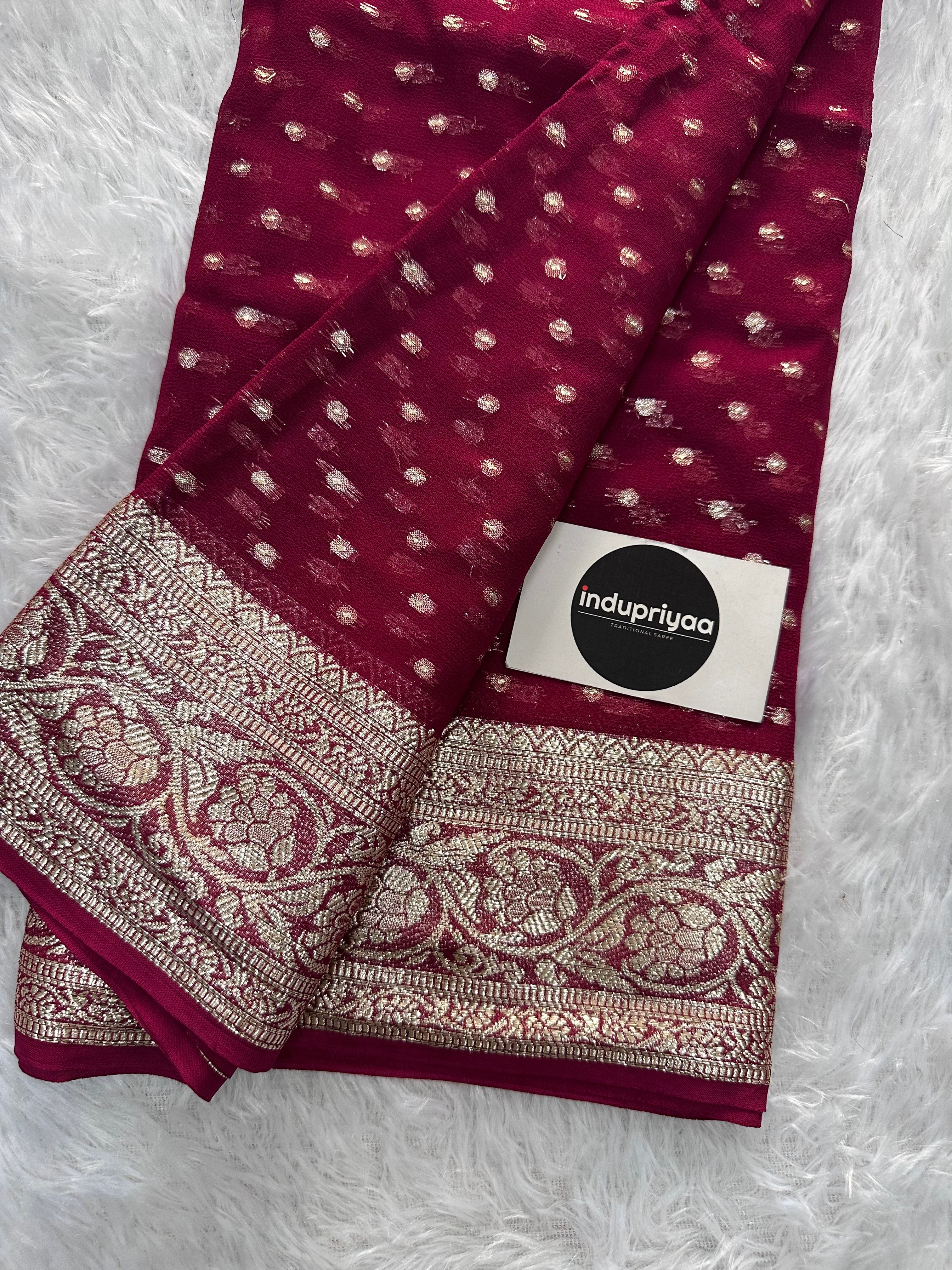 Marun Pure Viscose Gerogette Silk Saree