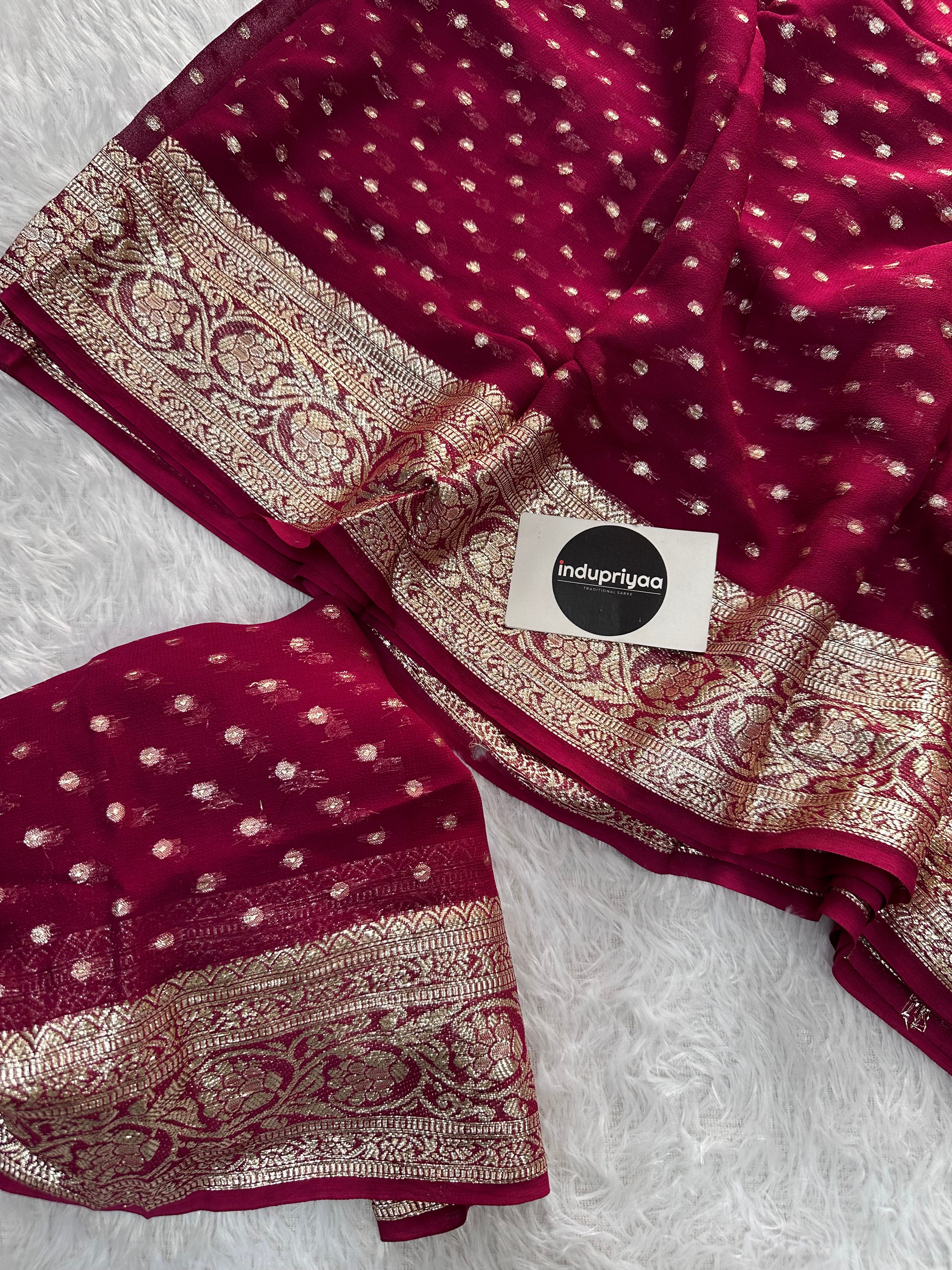 Marun Pure Viscose Gerogette Silk Saree