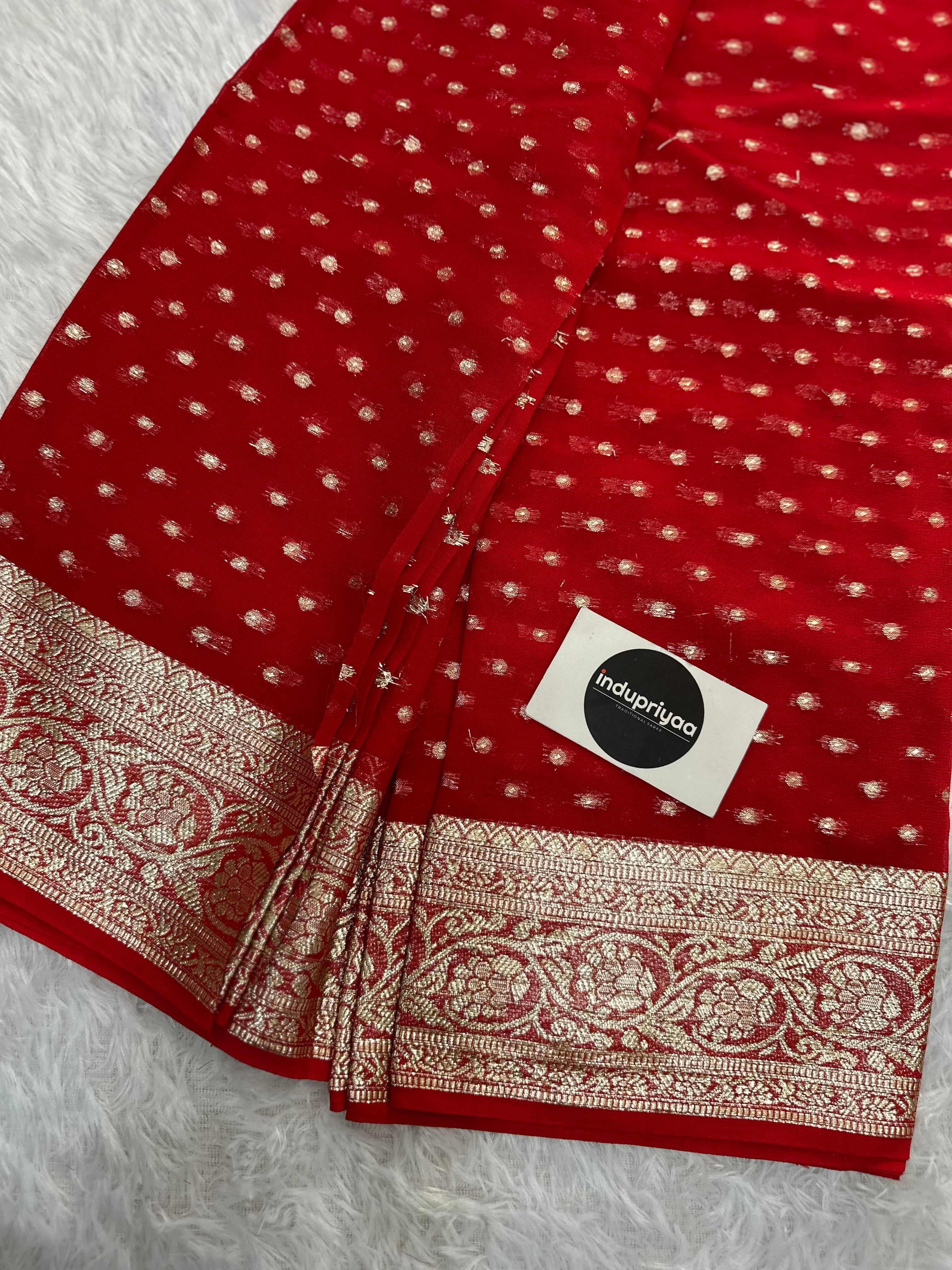 Red Pure Viscose Gerogette Silk Saree