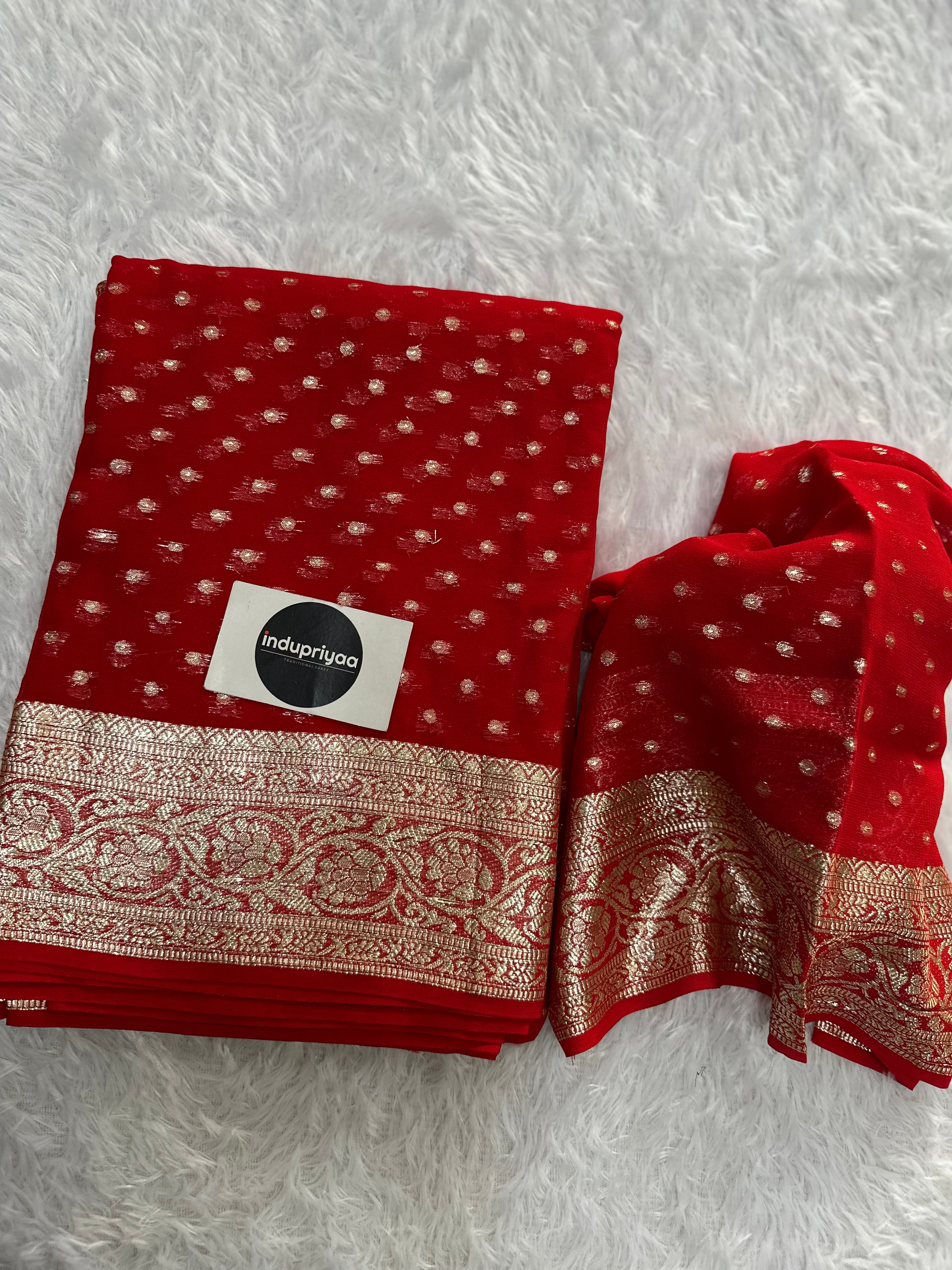 Red Pure Viscose Gerogette Silk Saree