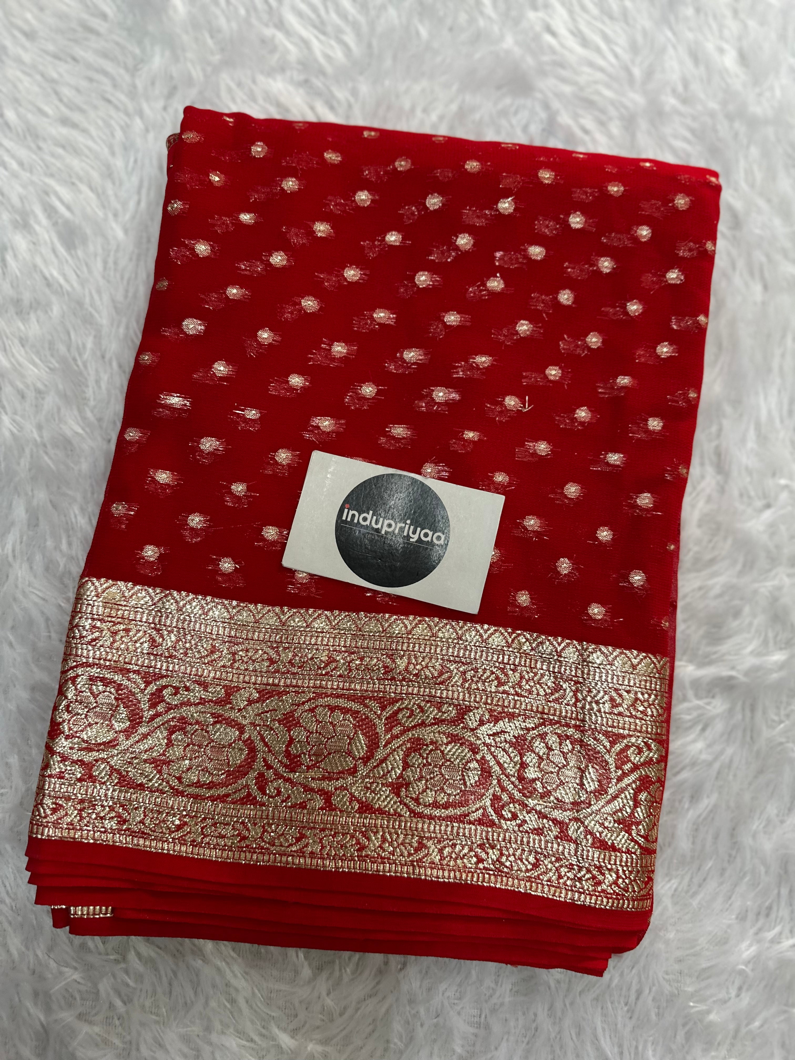 Red Pure Viscose Gerogette Silk Saree