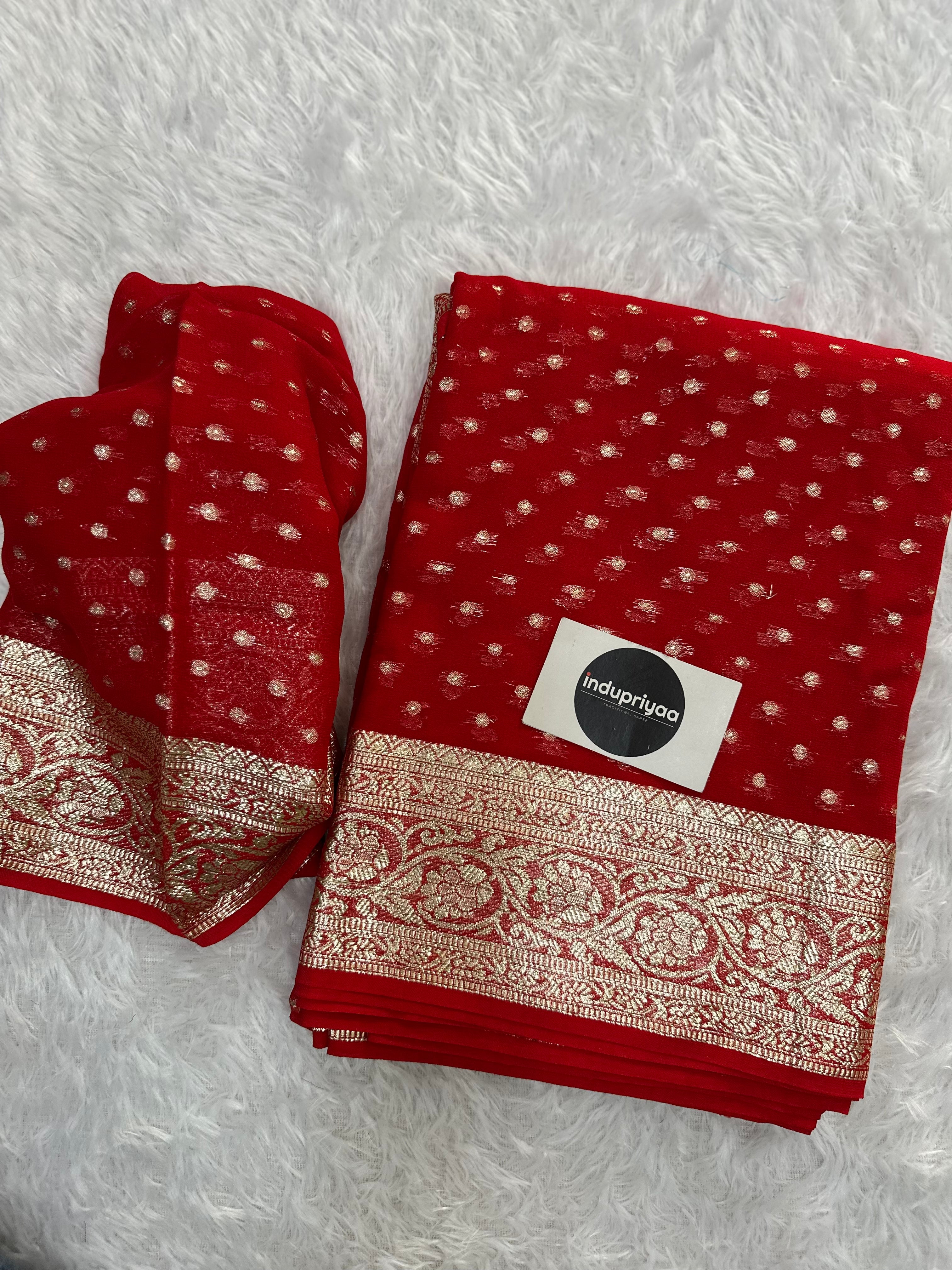 Red Pure Viscose Gerogette Silk Saree