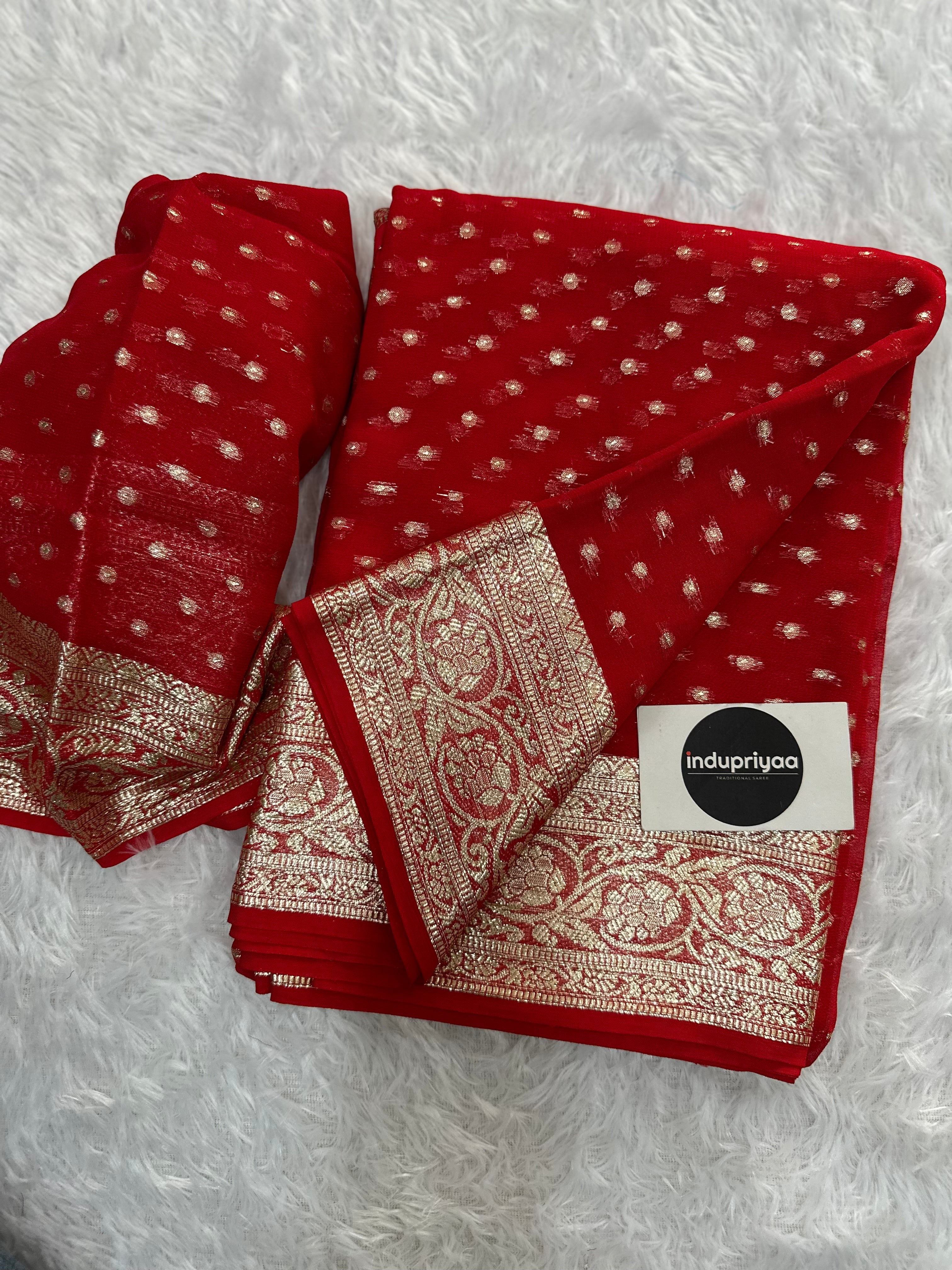 Red Pure Viscose Gerogette Silk Saree