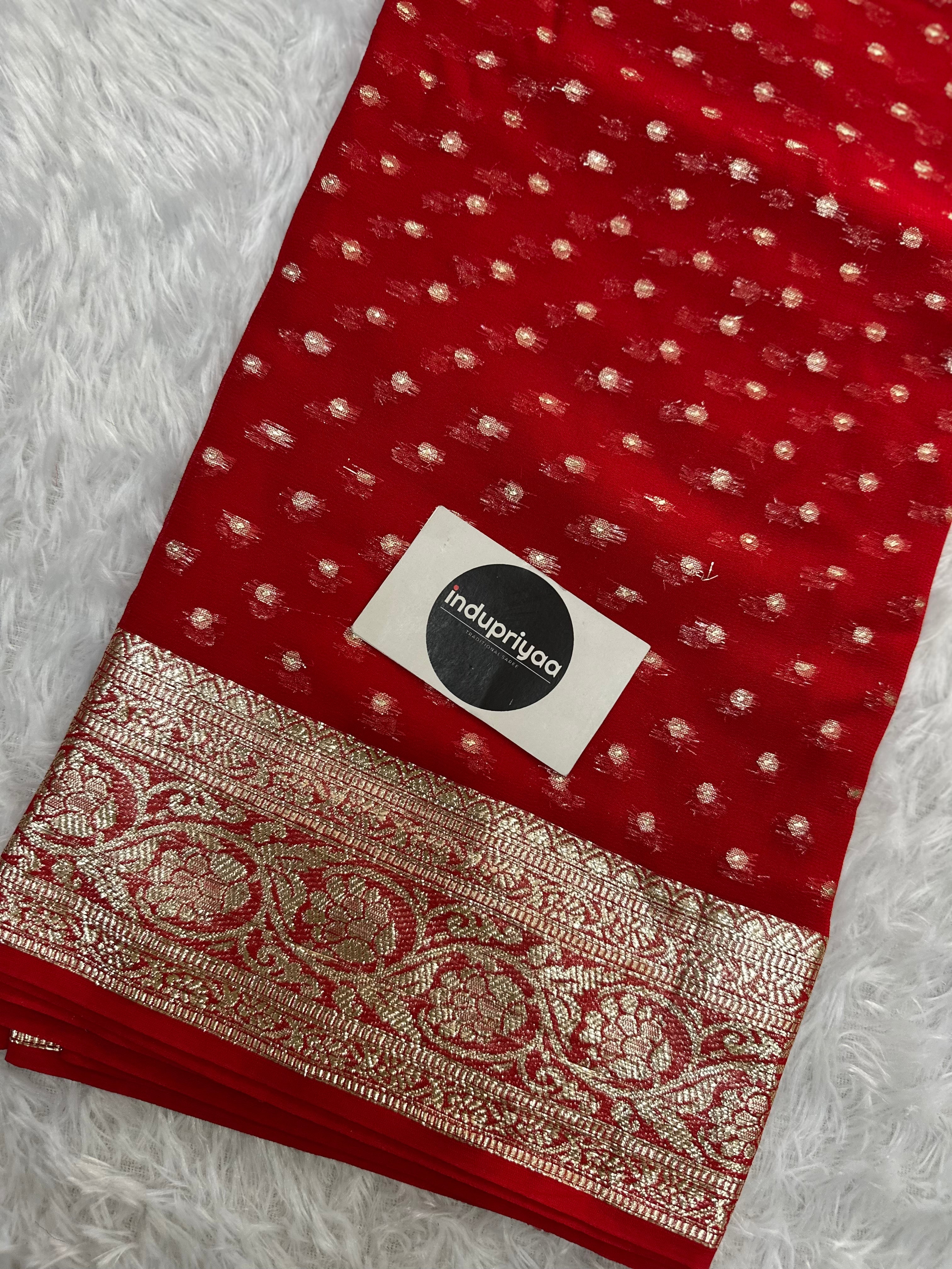 Red Pure Viscose Gerogette Silk Saree