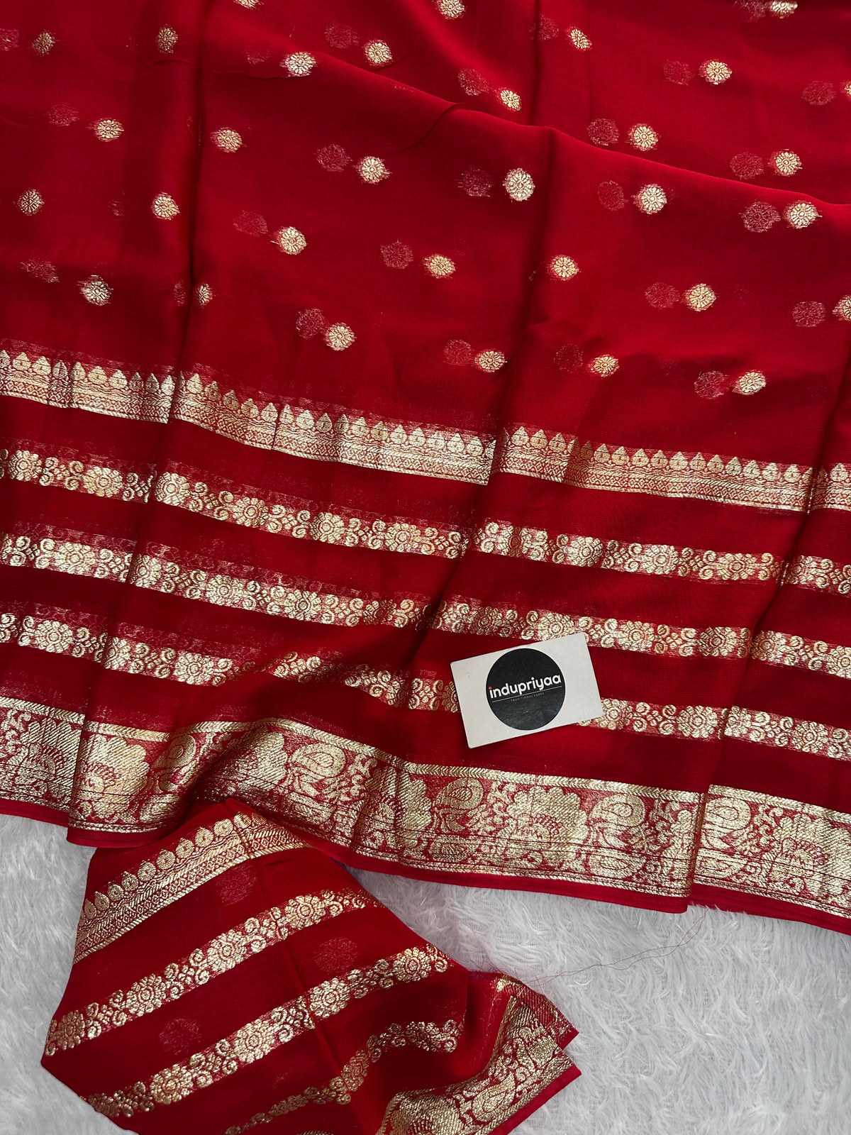 Red Pure Viscose Gerogette Silk Saree