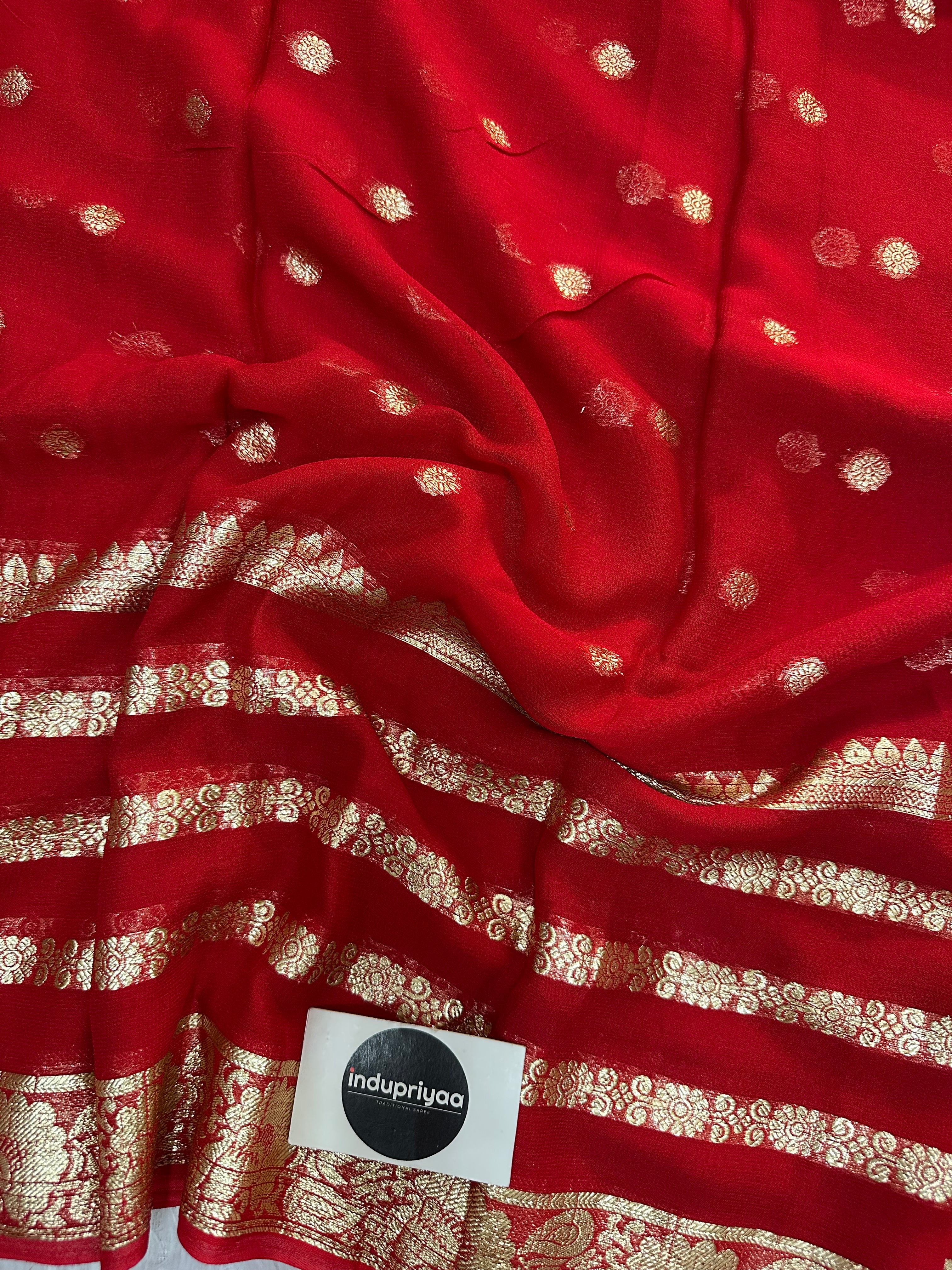 Red Pure Viscose Gerogette Silk Saree