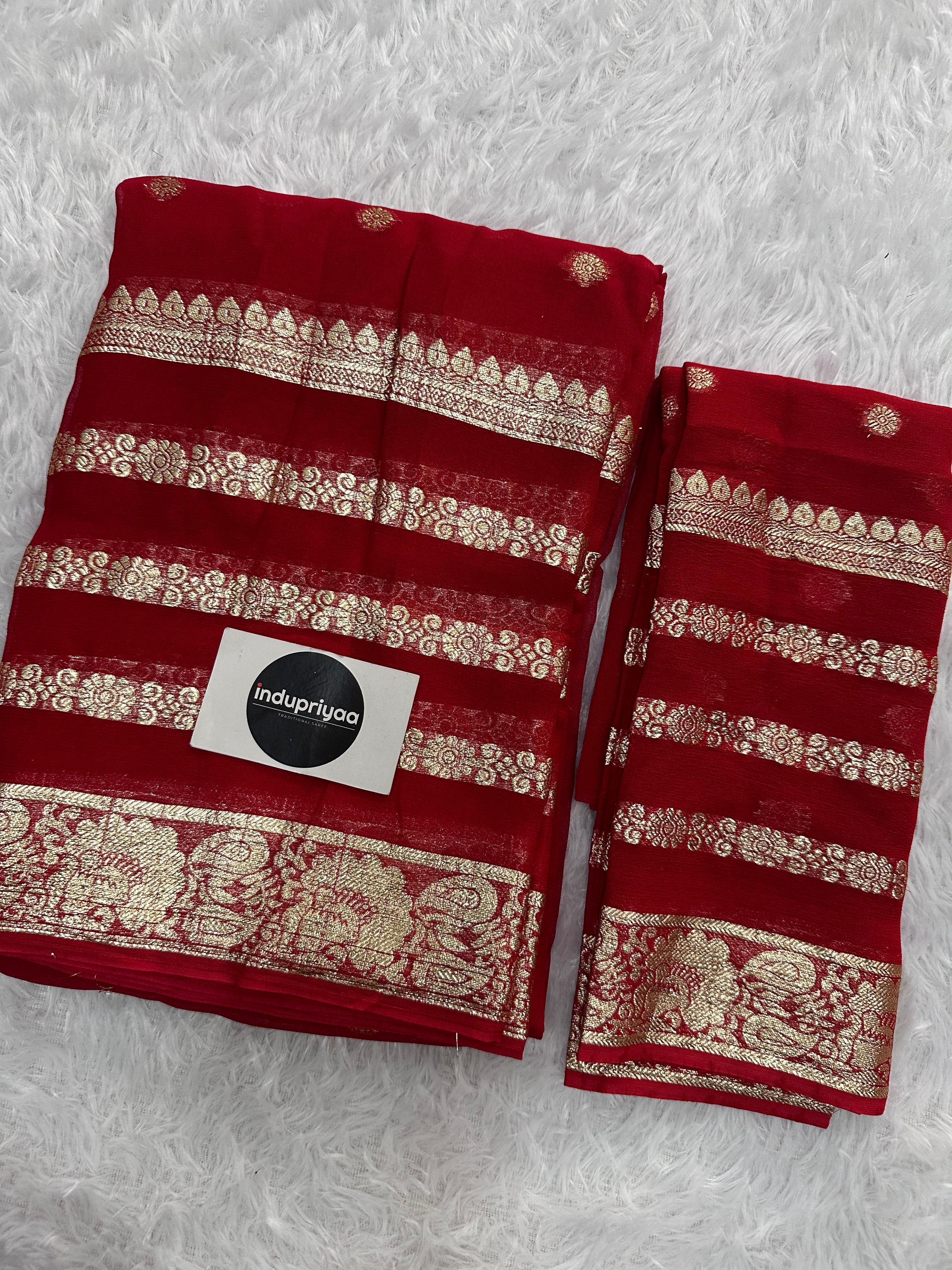 Red Pure Viscose Gerogette Silk Saree
