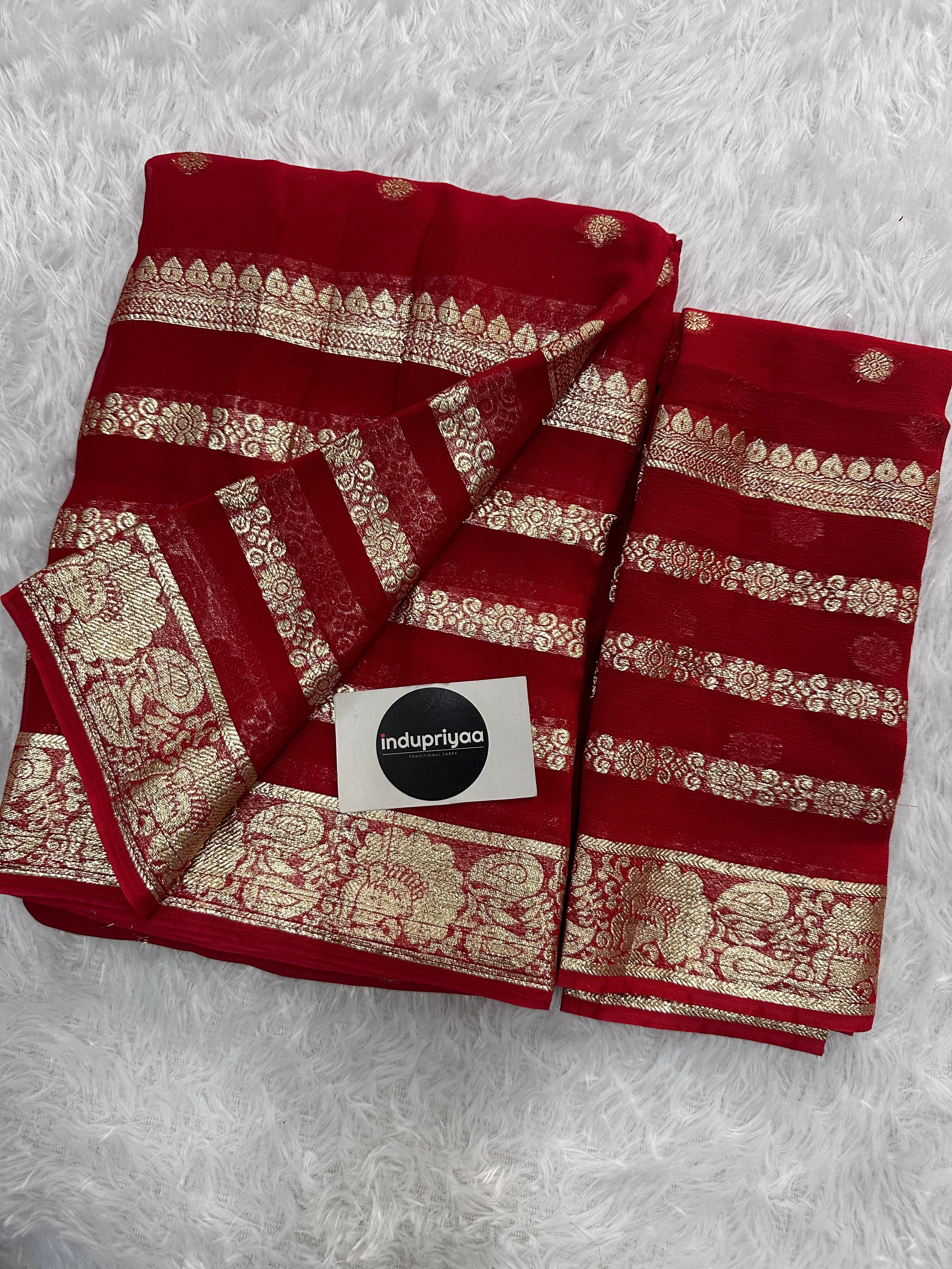 Red Pure Viscose Gerogette Silk Saree