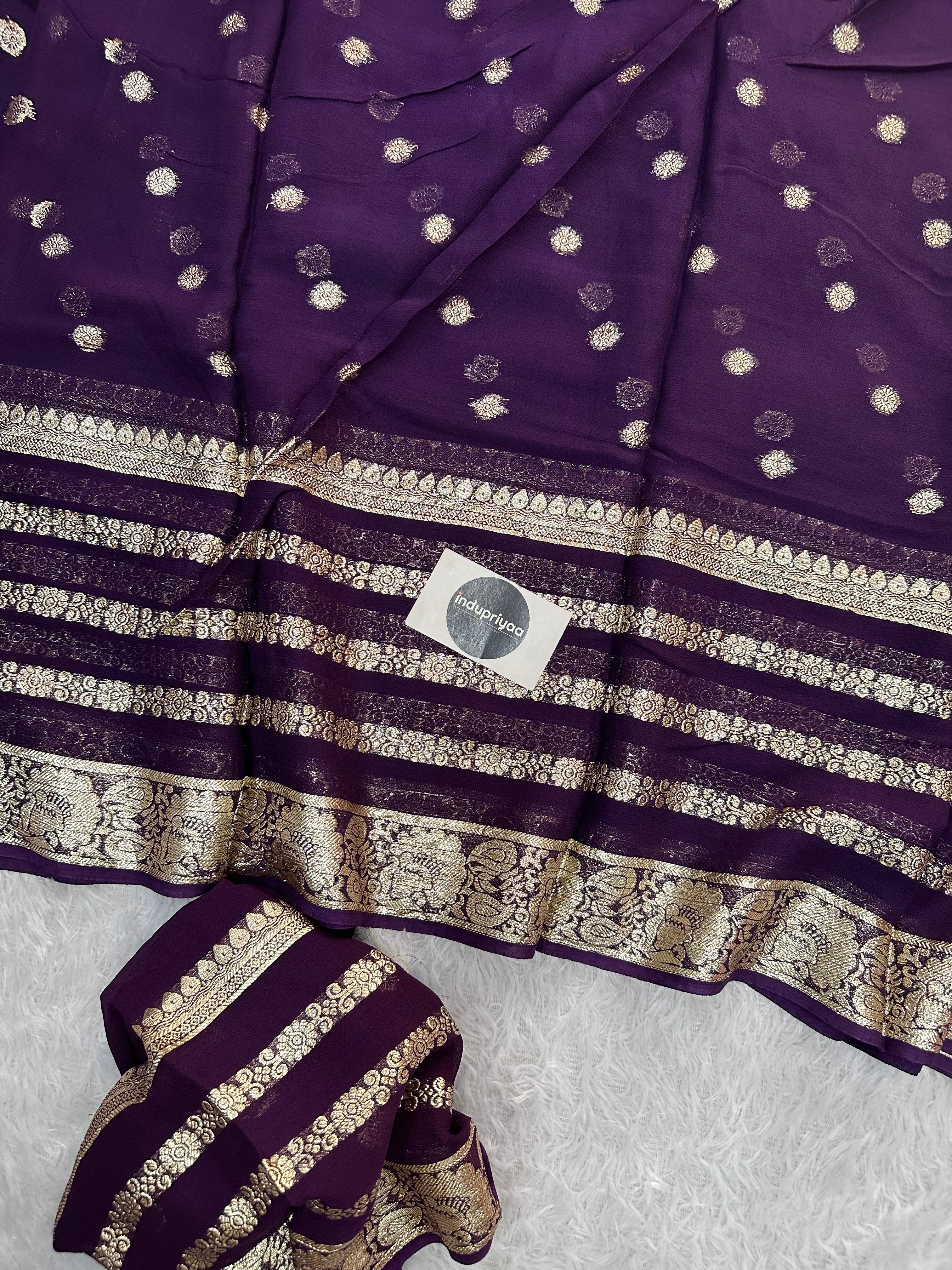 Dark Purple Pure Viscose Gerogette Silk Saree