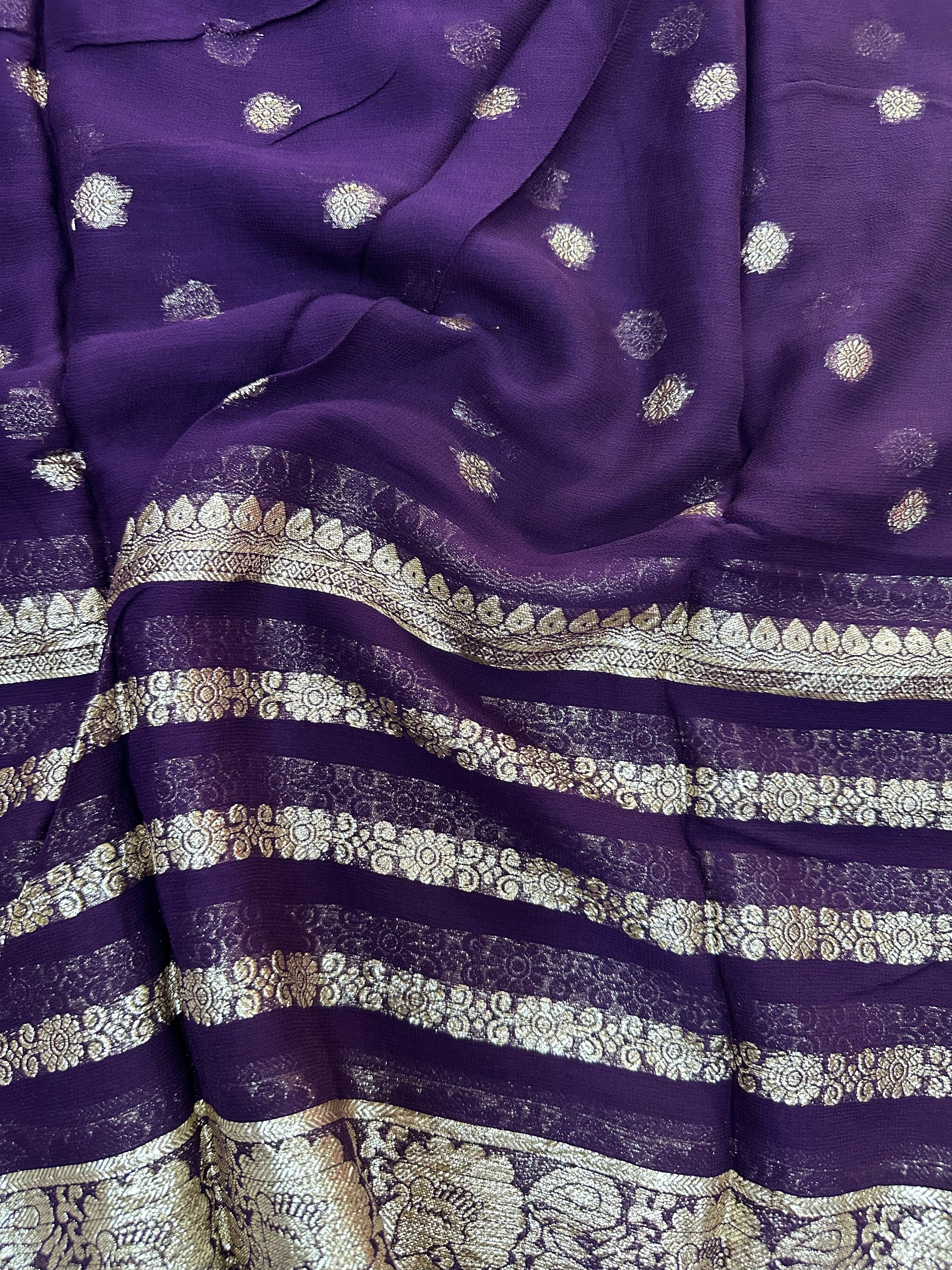 Dark Purple Pure Viscose Gerogette Silk Saree