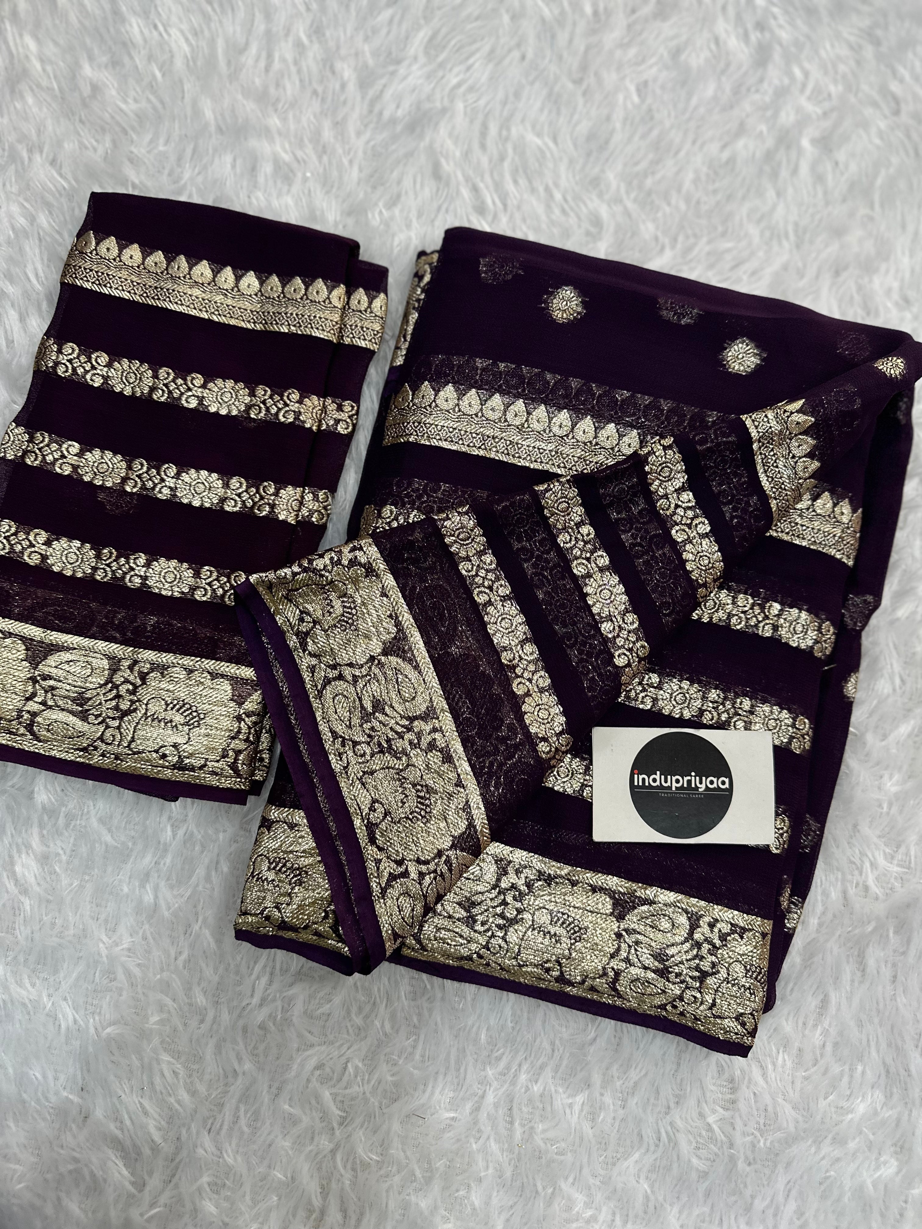 Dark Purple Pure Viscose Gerogette Silk Saree