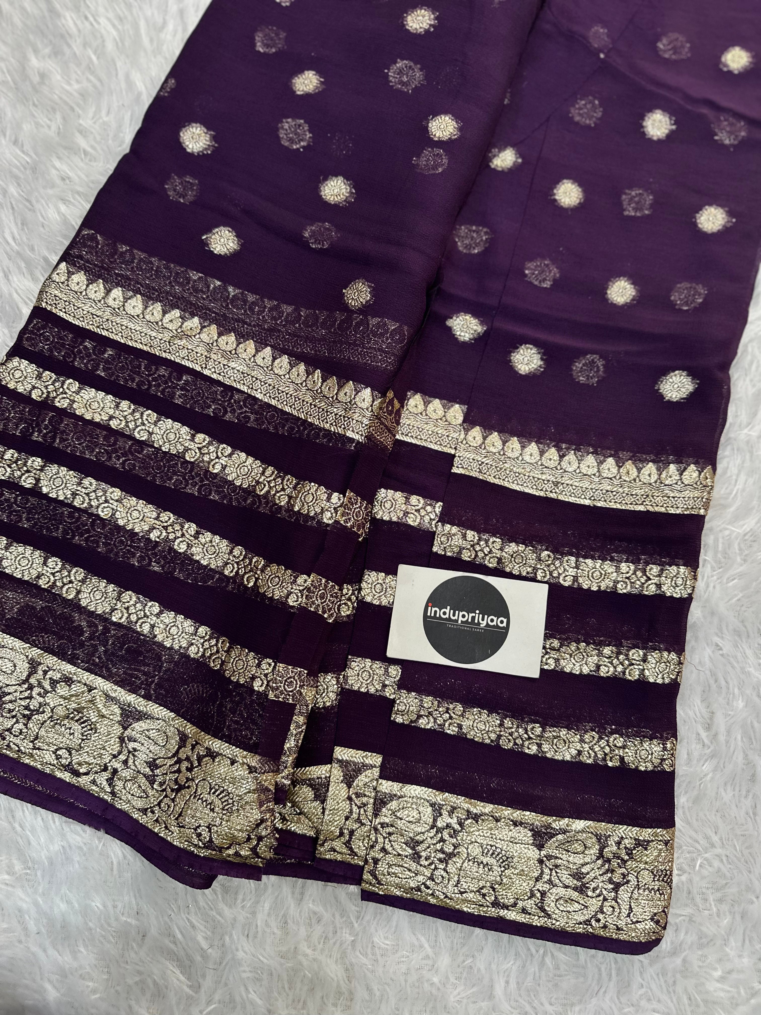 Dark Purple Pure Viscose Gerogette Silk Saree