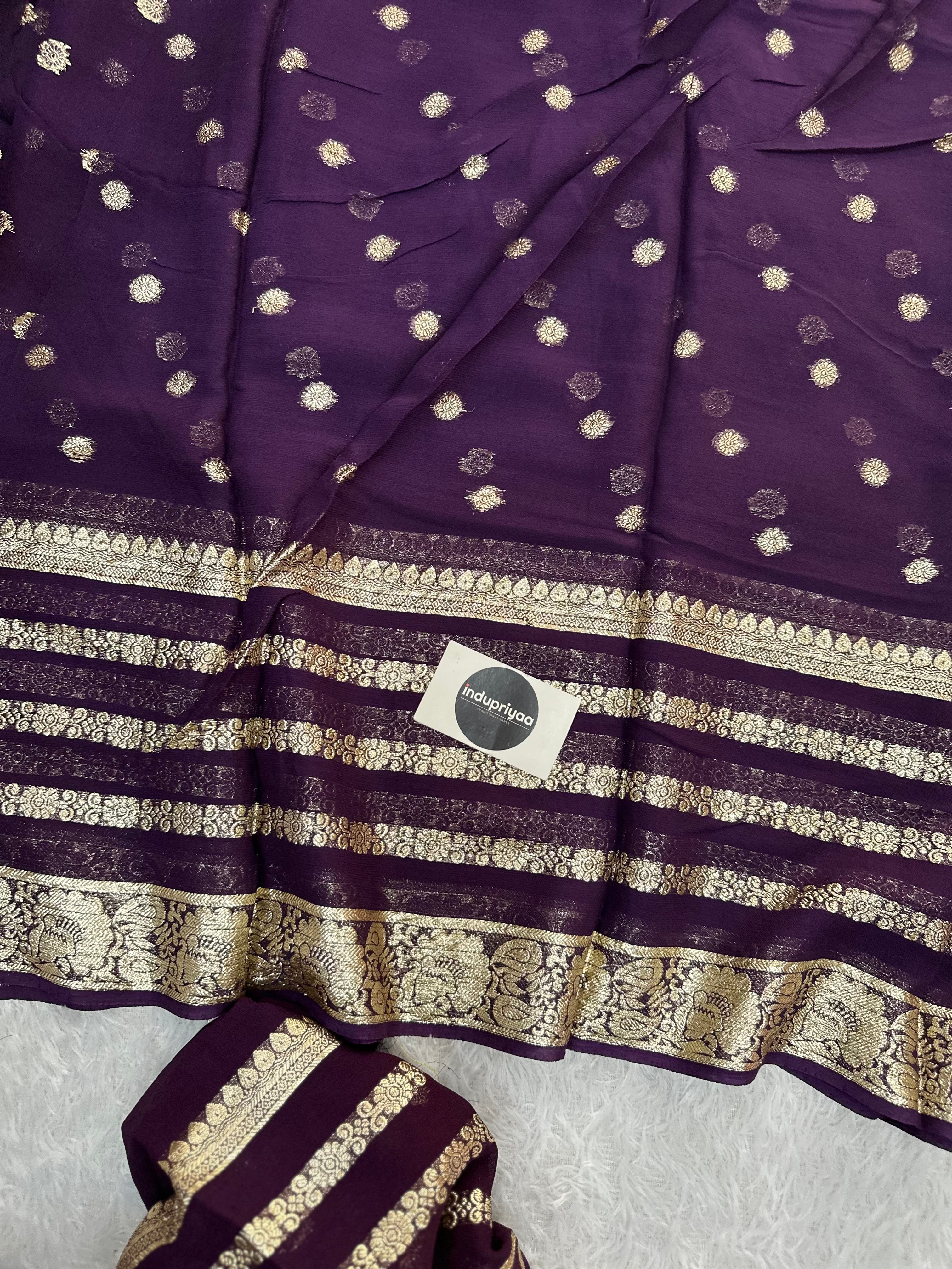 Dark Purple Pure Viscose Gerogette Silk Saree