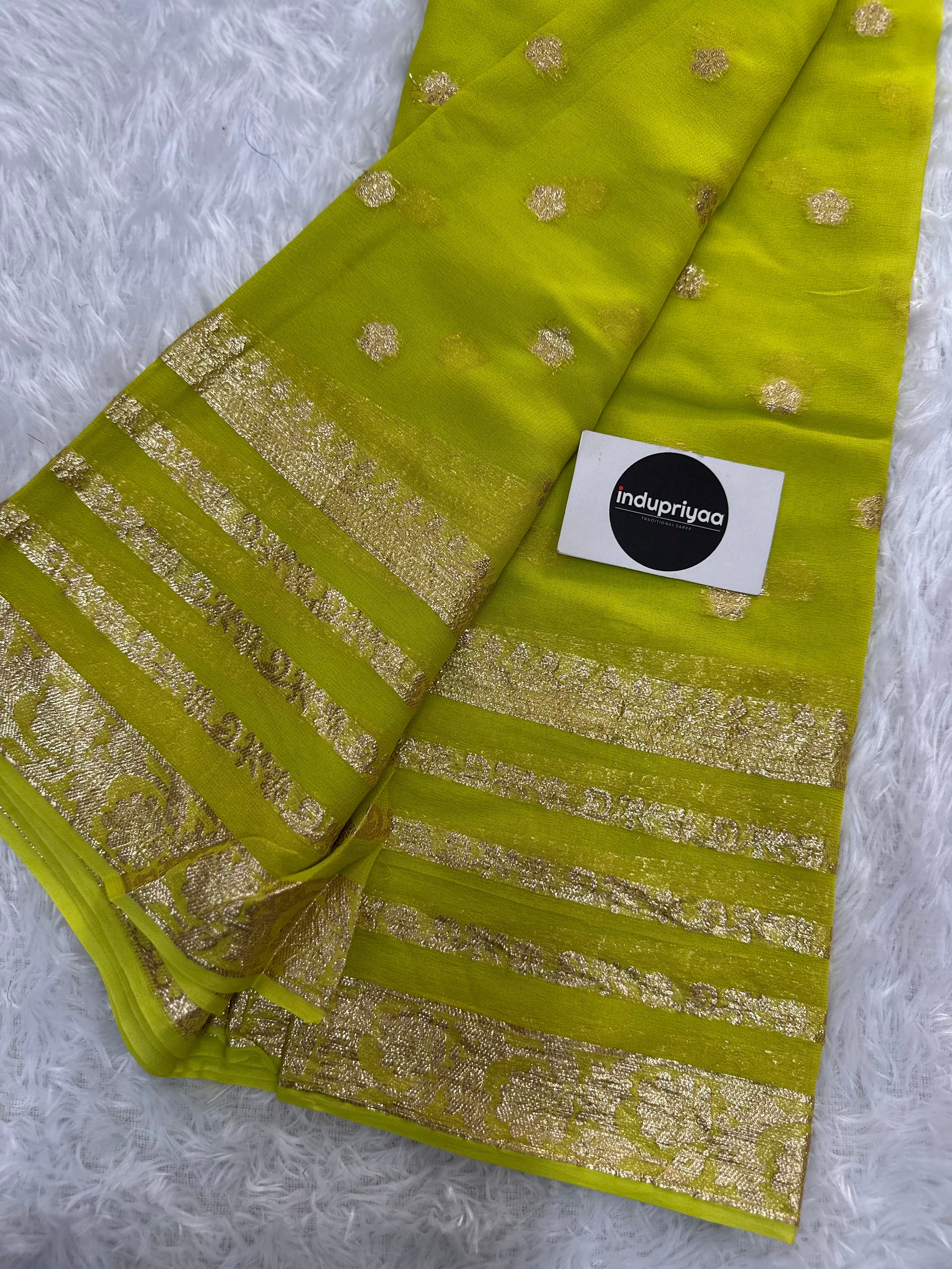 Light Pista Pure Viscose Gerogette Silk Saree