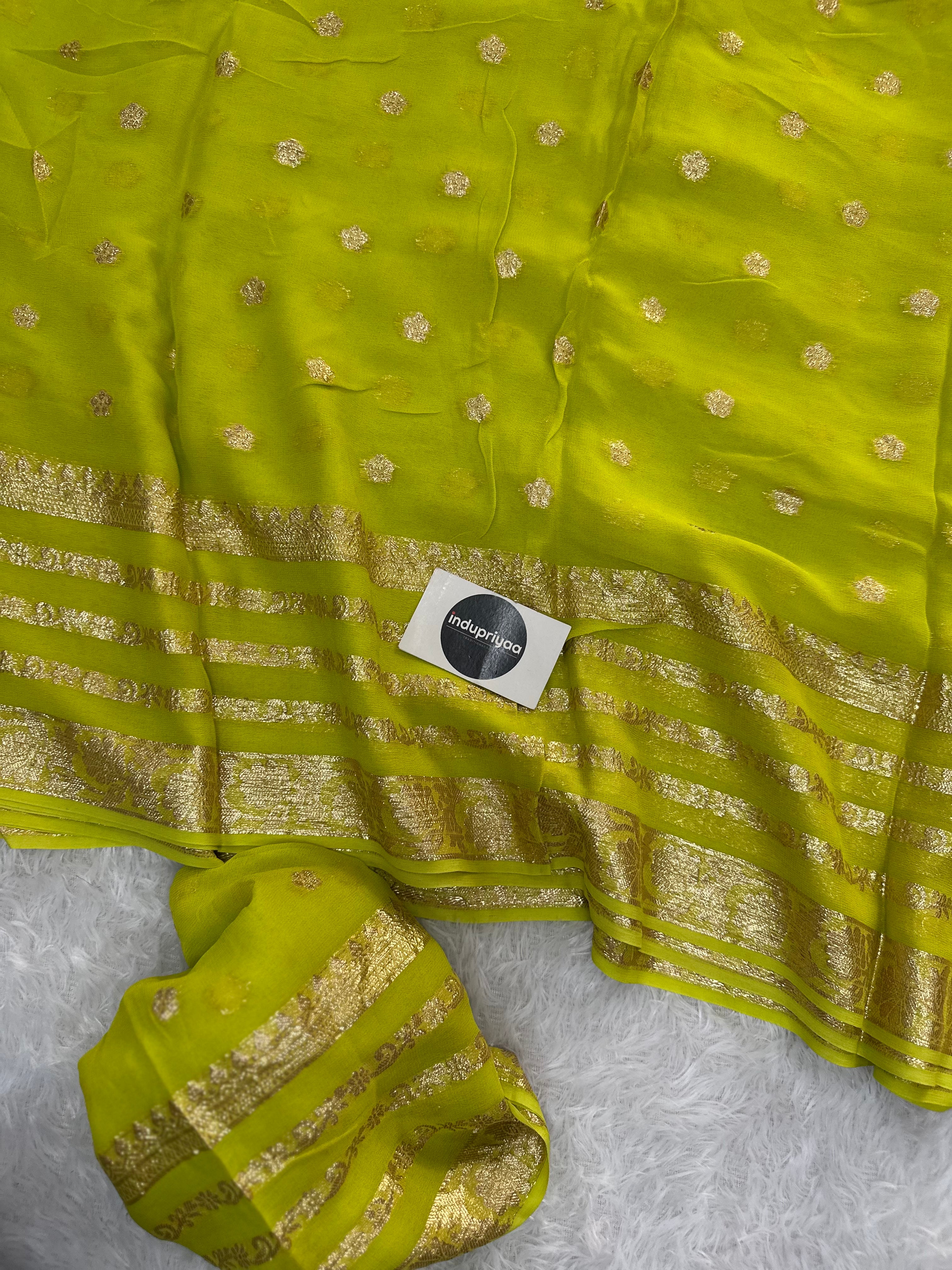 Light Pista Pure Viscose Gerogette Silk Saree