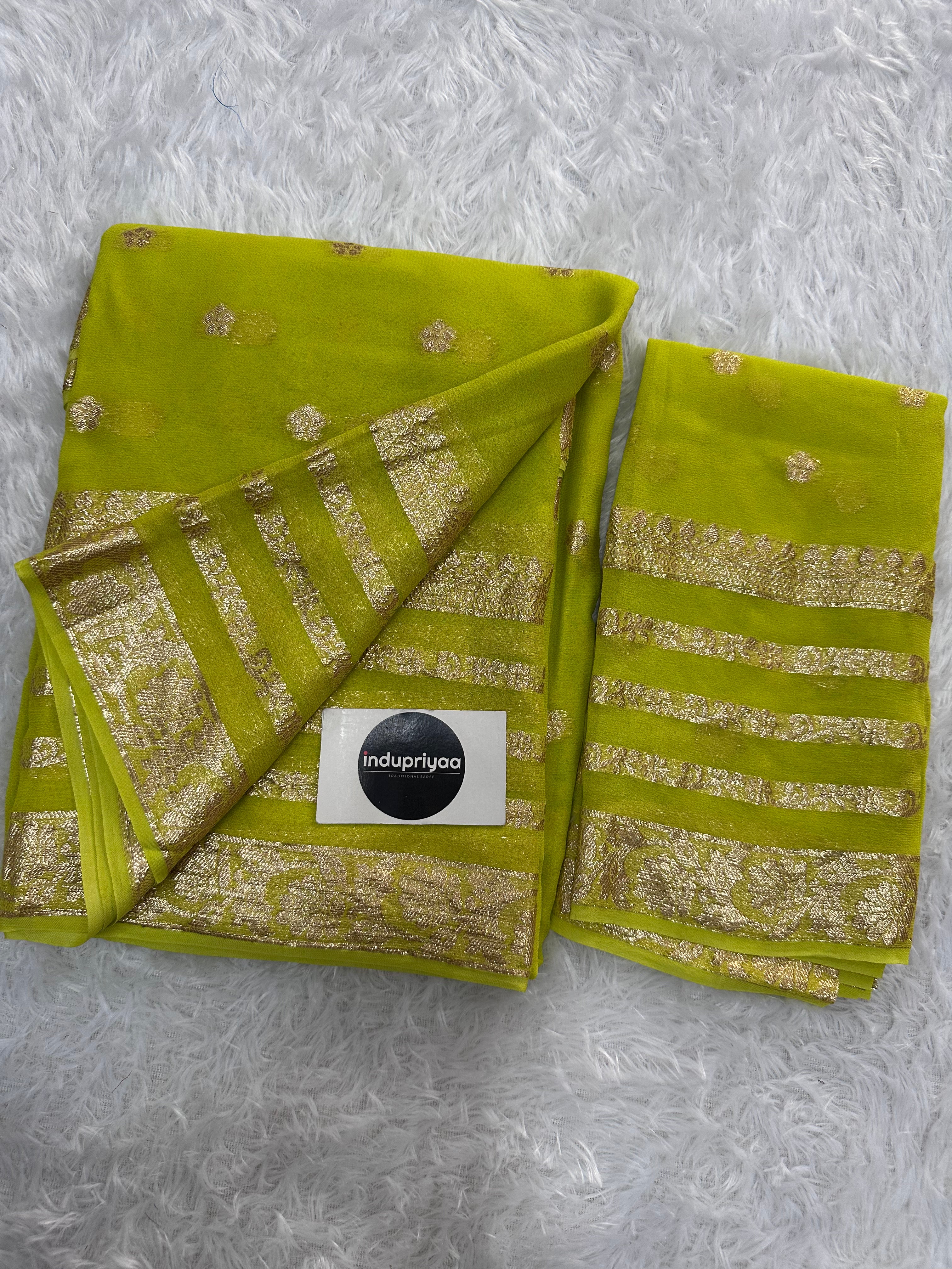 Light Pista Pure Viscose Gerogette Silk Saree