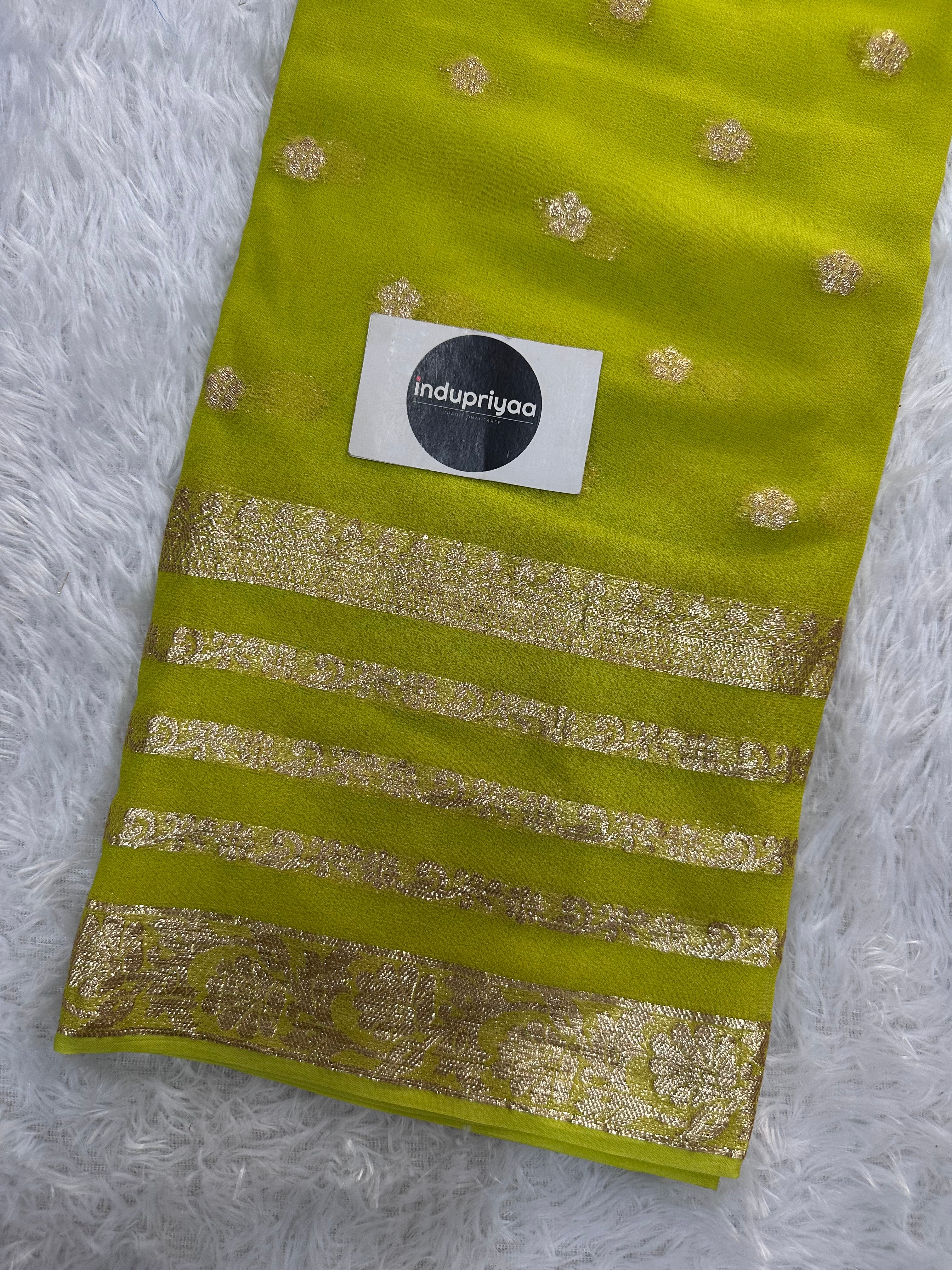 Light Pista Pure Viscose Gerogette Silk Saree