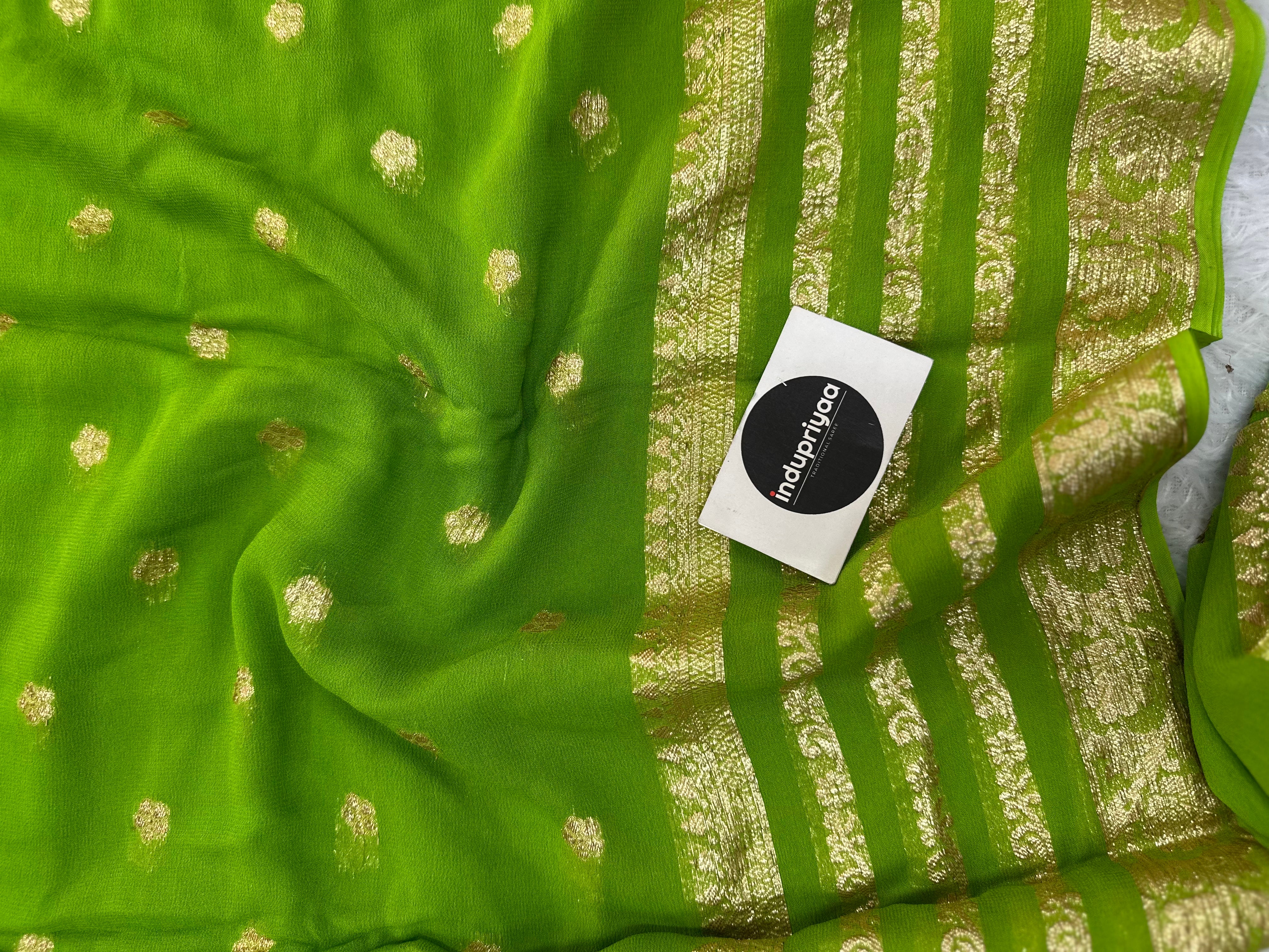 Perrot Green  Pure Viscose Gerogette Silk Saree