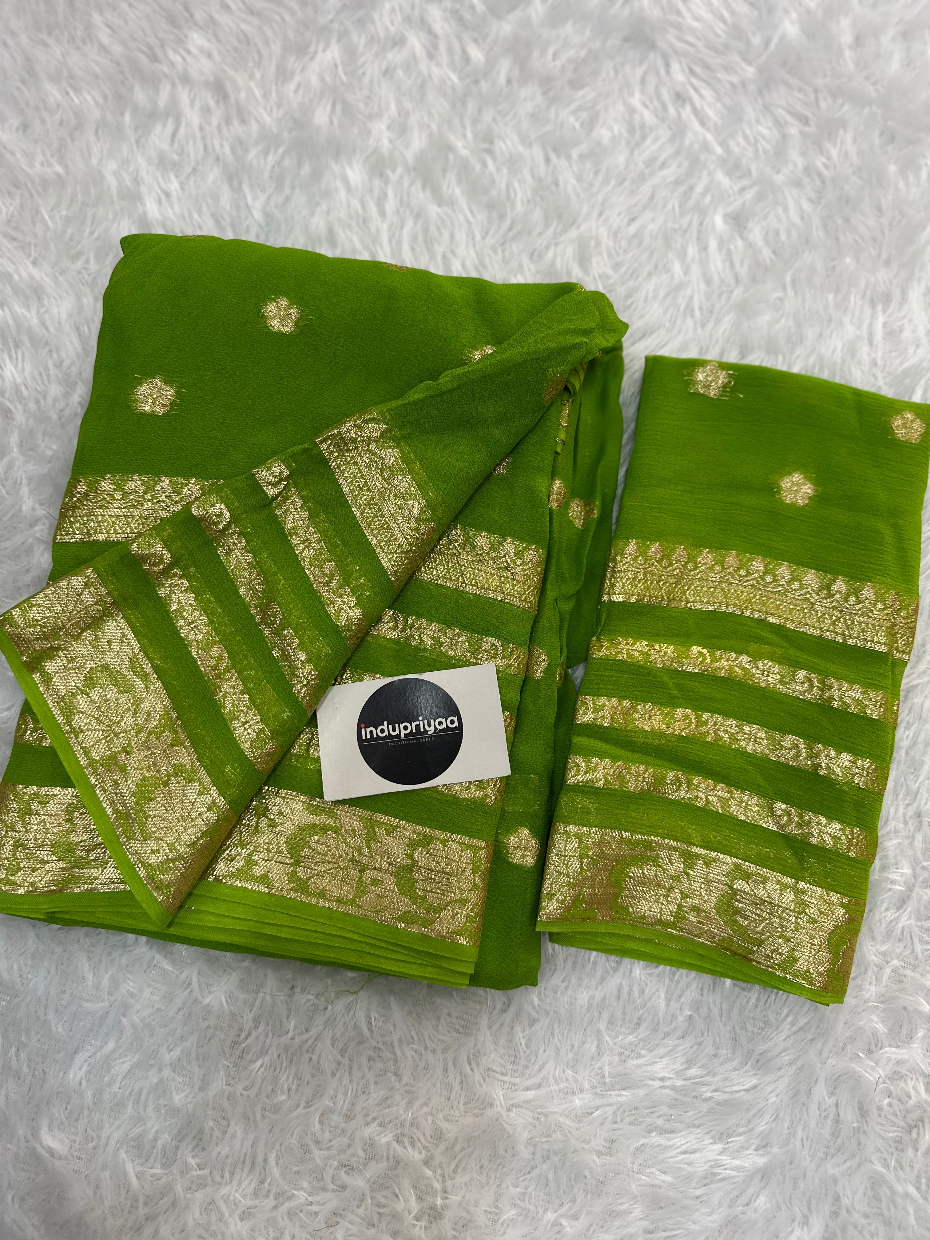 Perrot Green  Pure Viscose Gerogette Silk Saree