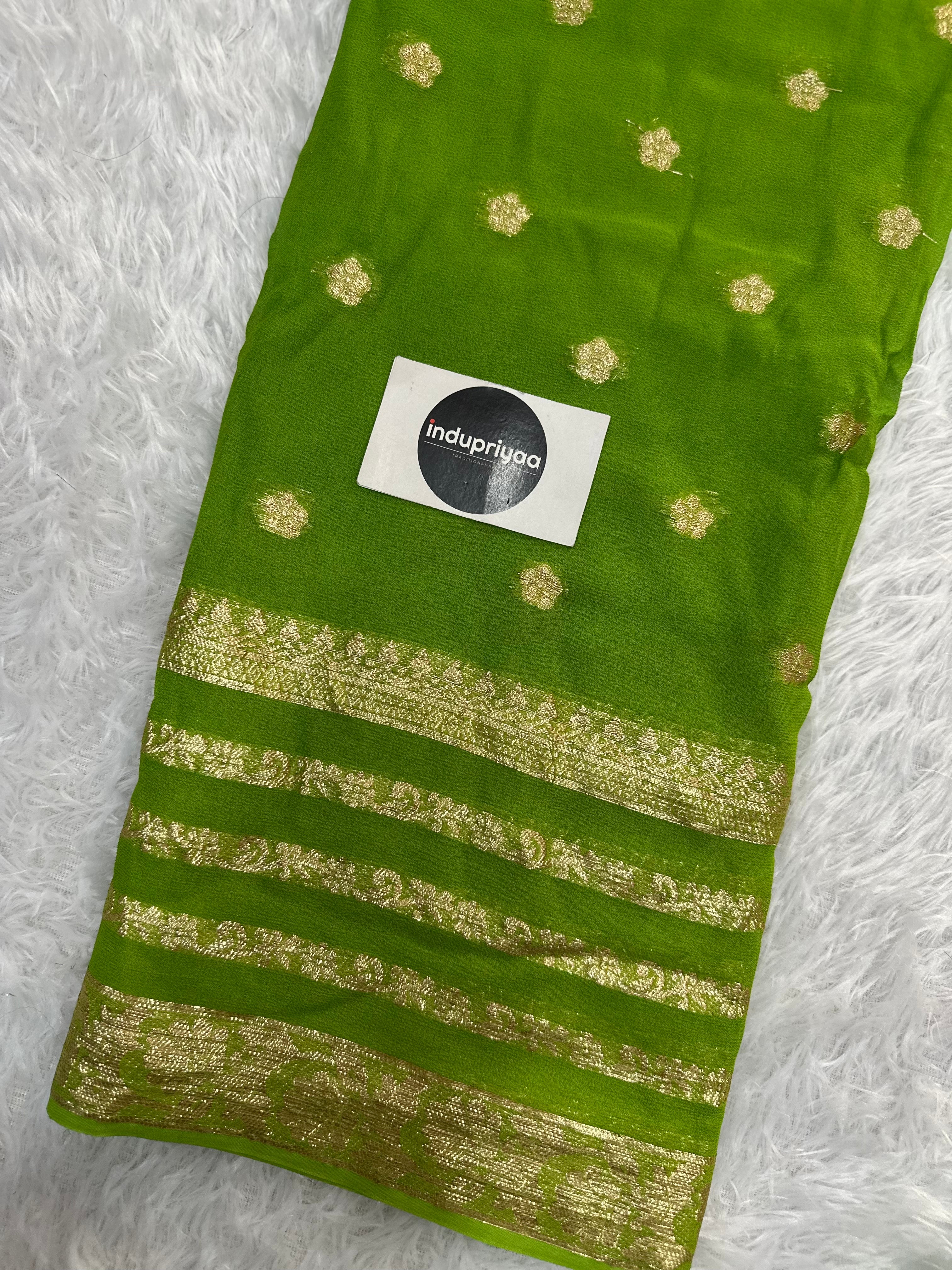 Perrot Green  Pure Viscose Gerogette Silk Saree