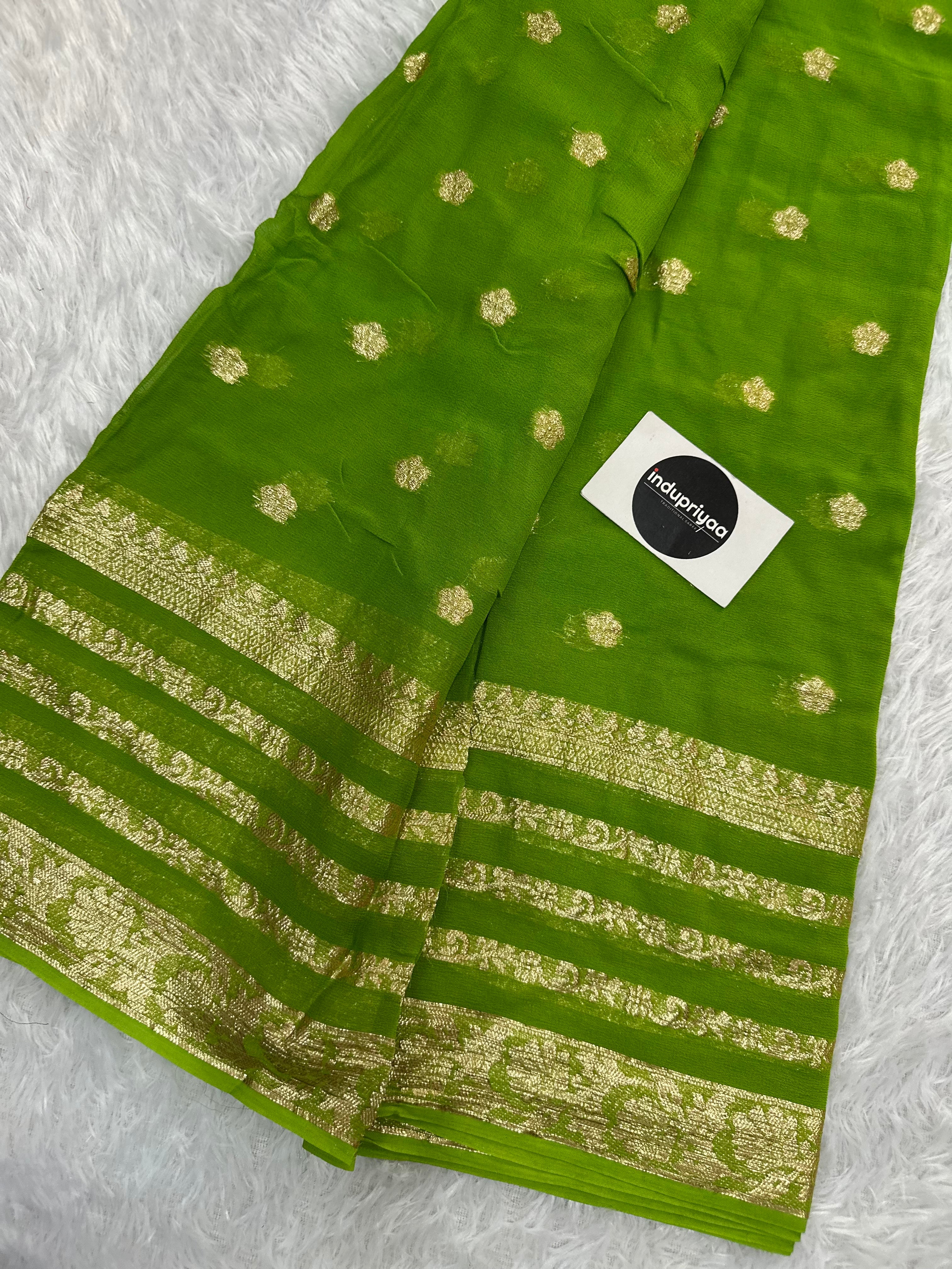 Perrot Green  Pure Viscose Gerogette Silk Saree