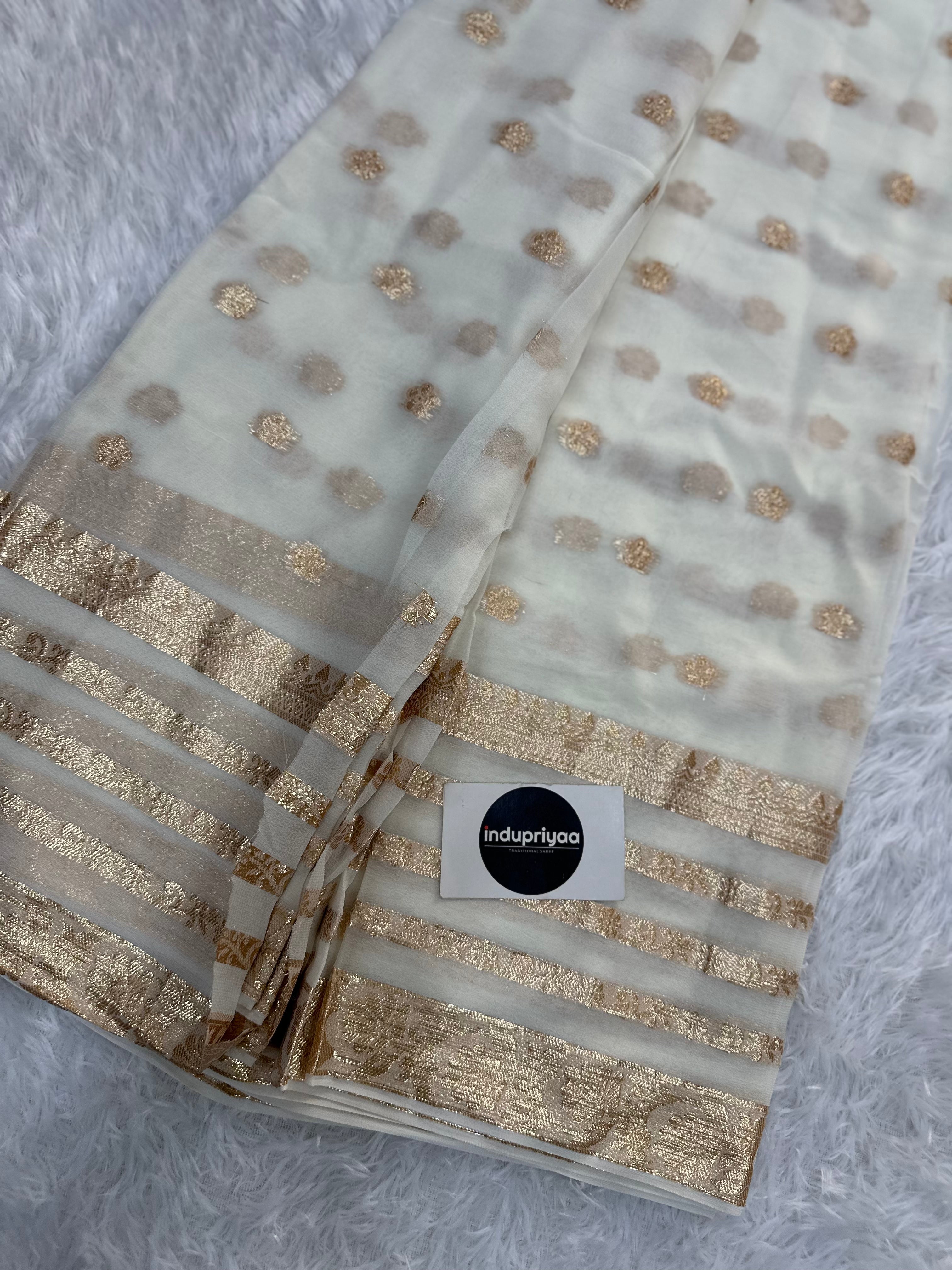 White Pure Viscose Gerogette Silk Saree