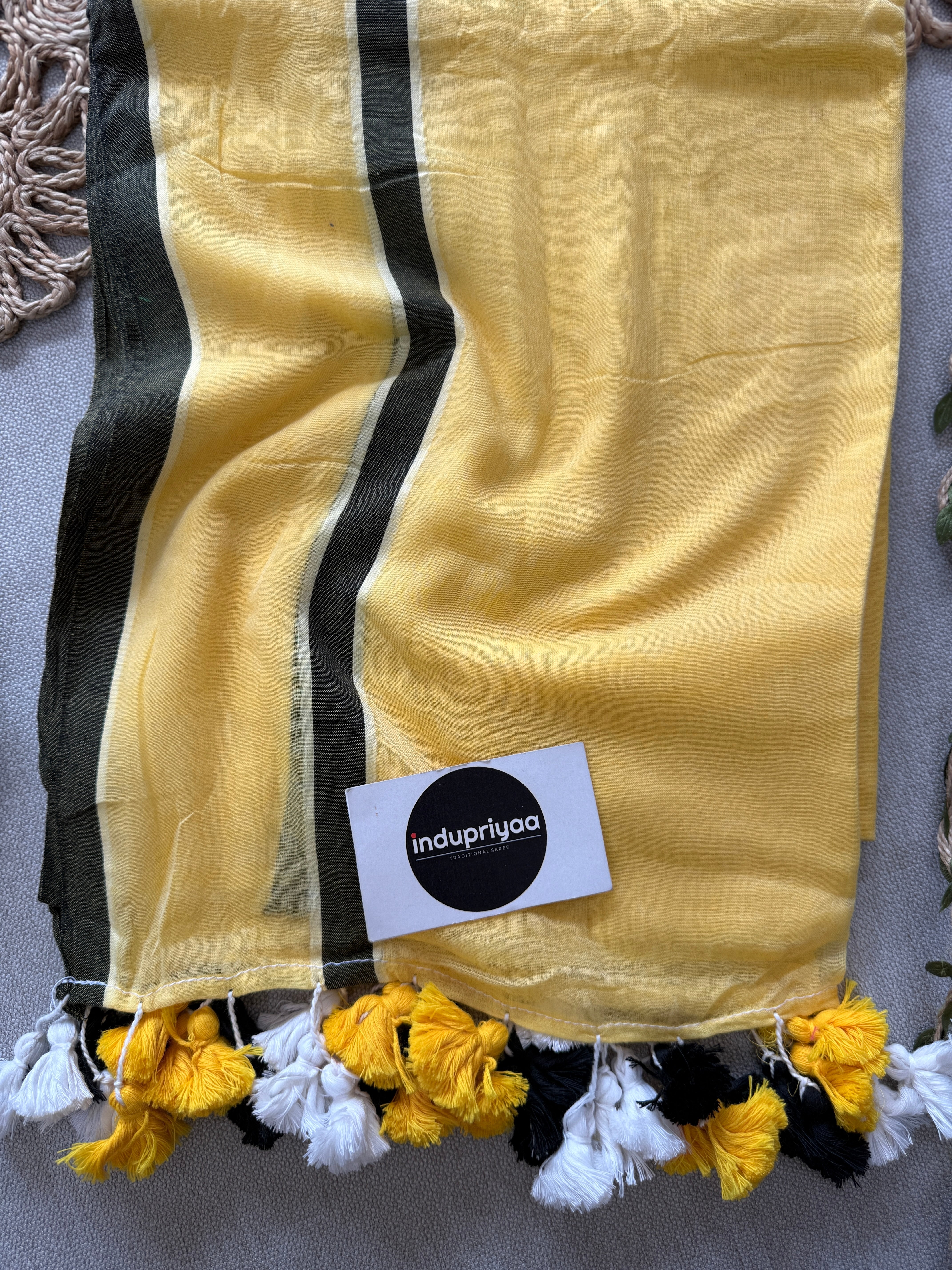 Indupriyaa Yellow Pure Handloom Mulmul Cotton Saree