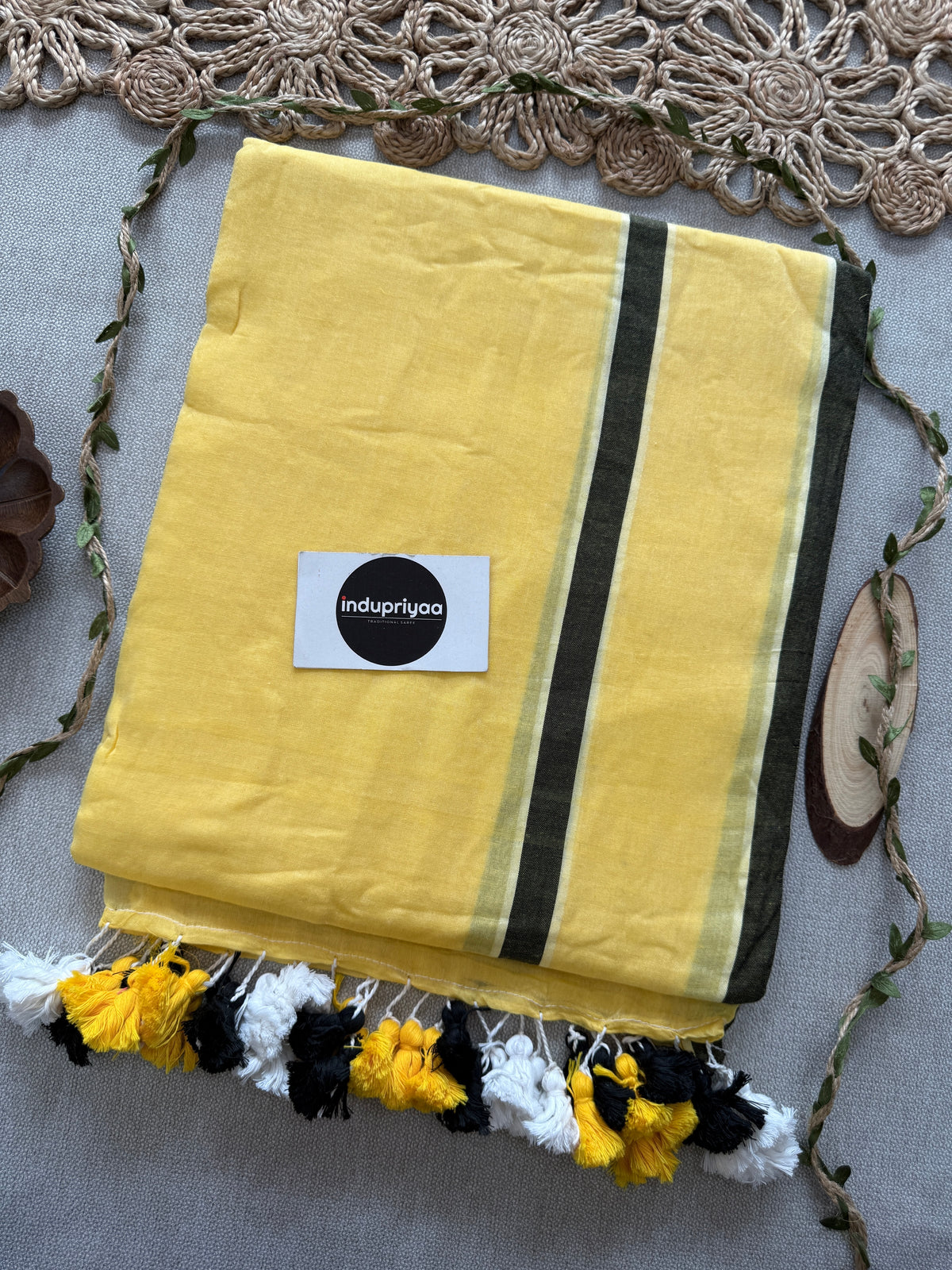 Indupriyaa Yellow Pure Handloom Mulmul Cotton Saree