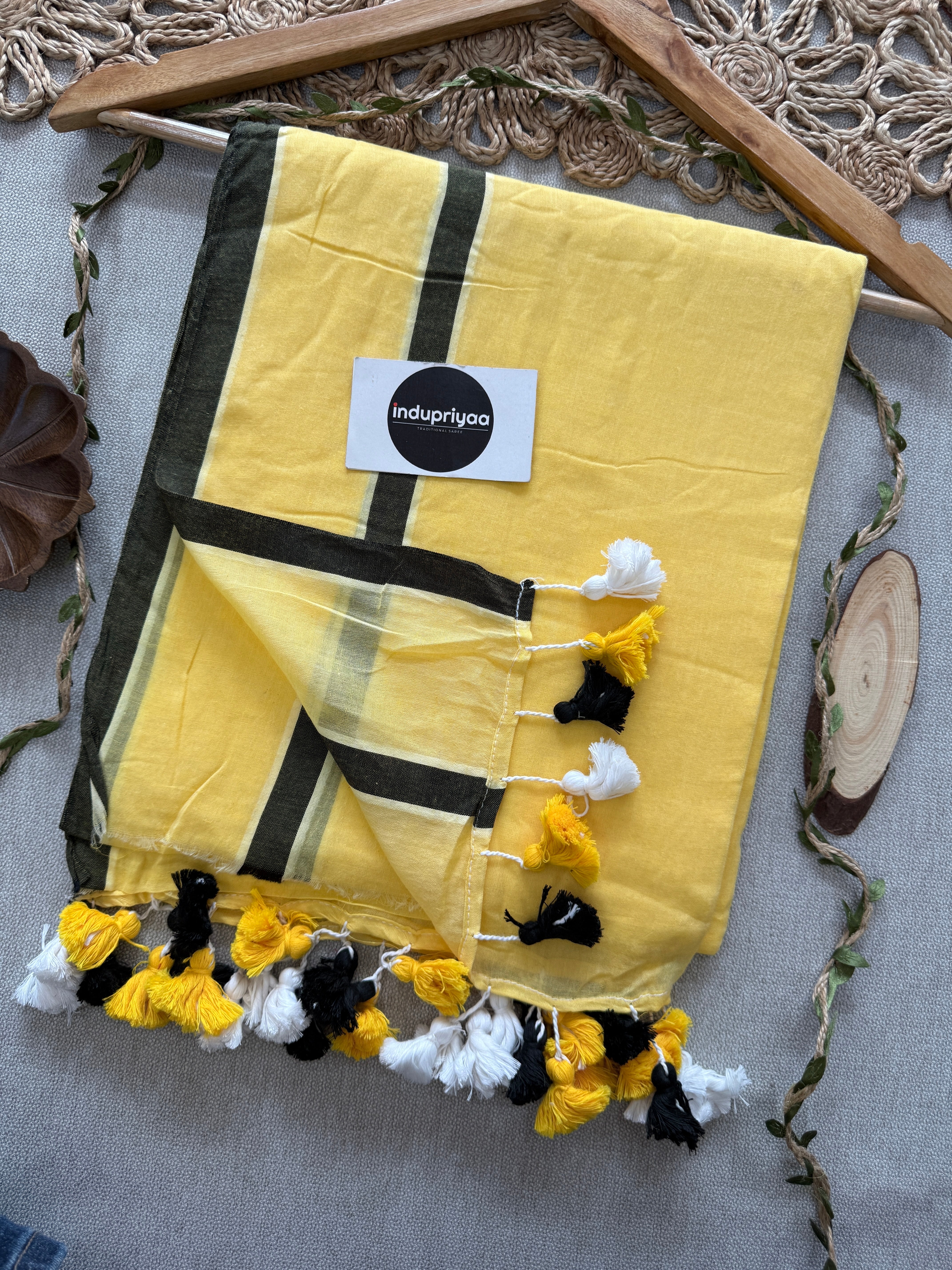 Indupriyaa Yellow Pure Handloom Mulmul Cotton Saree