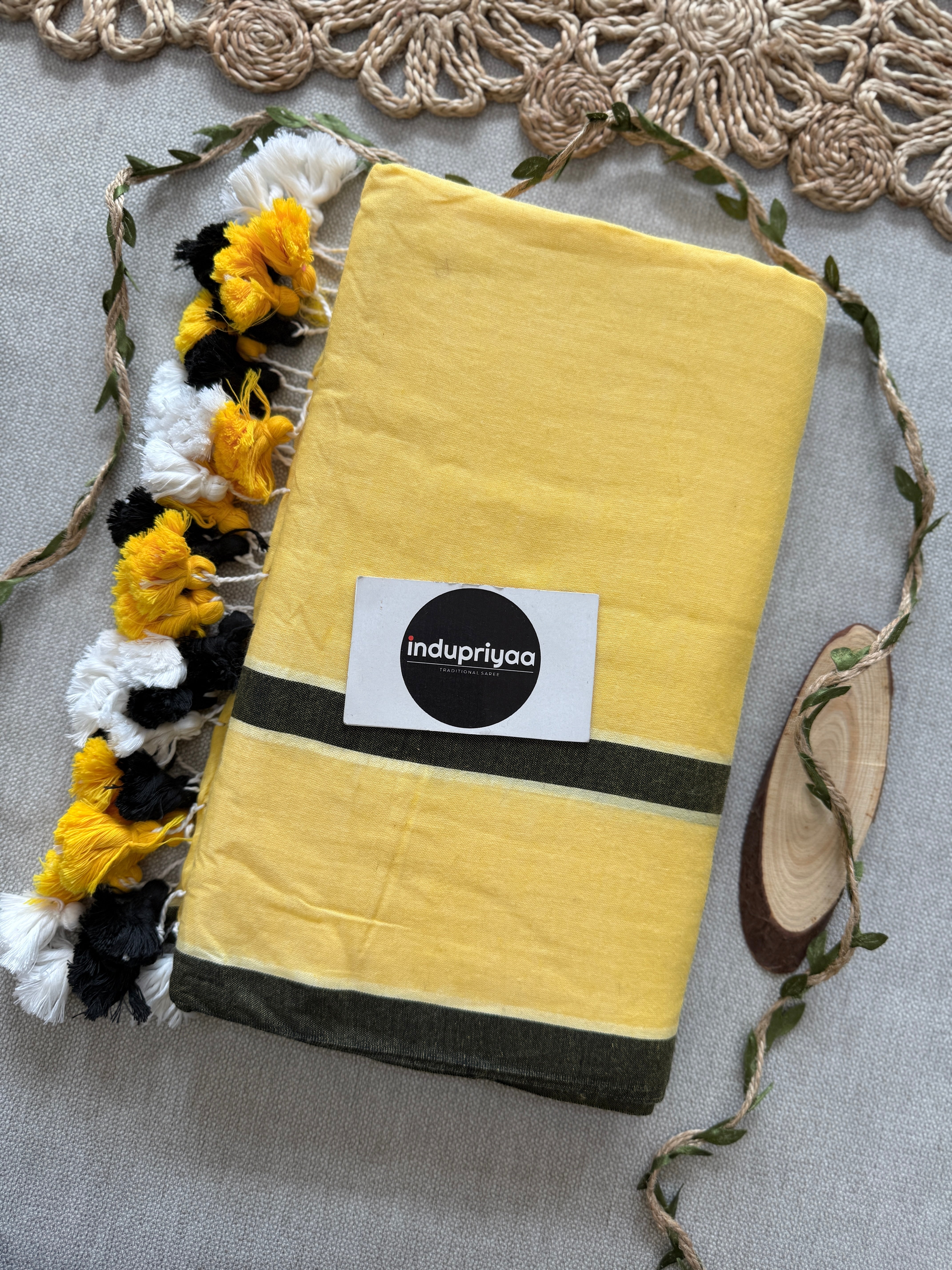 Indupriyaa Yellow Pure Handloom Mulmul Cotton Saree